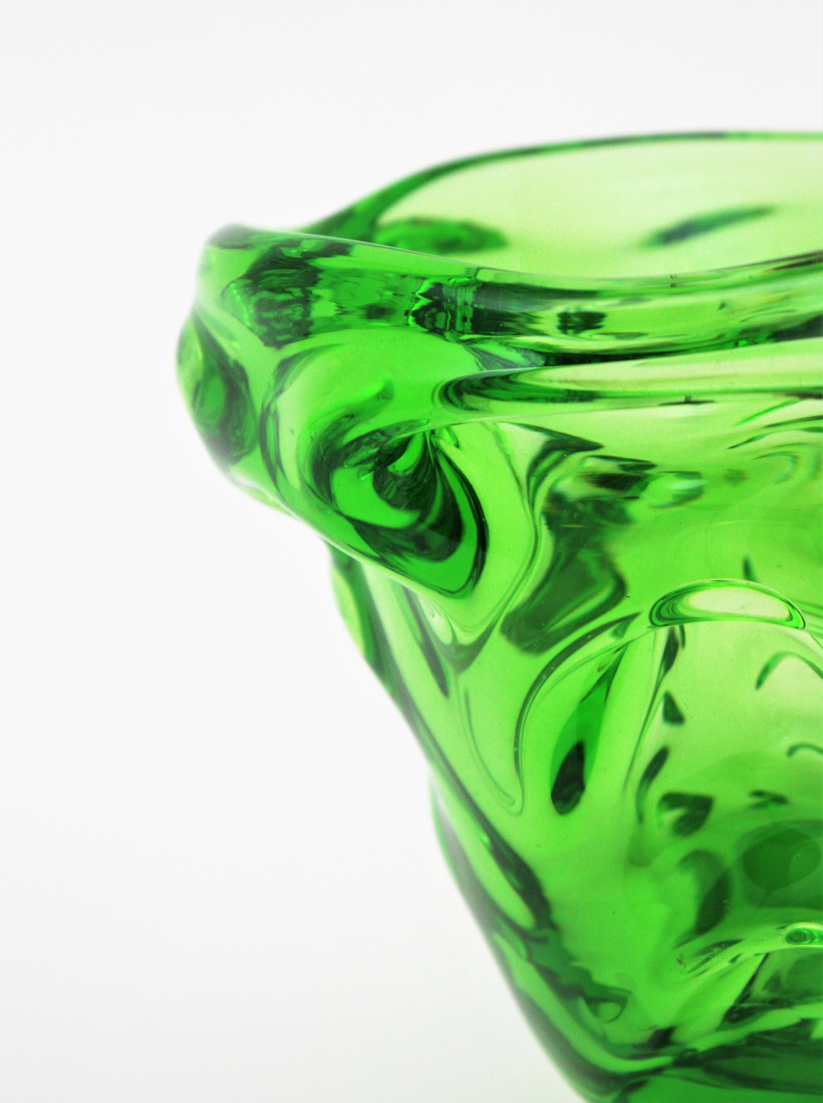 Murano Art Glass Green Centerpiece Vase with Sterling Silver Fruits Detail 3