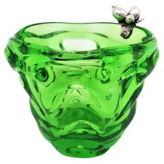 Murano Art Glass Green Centerpiece Vase with Sterling Silver Fruits Detail