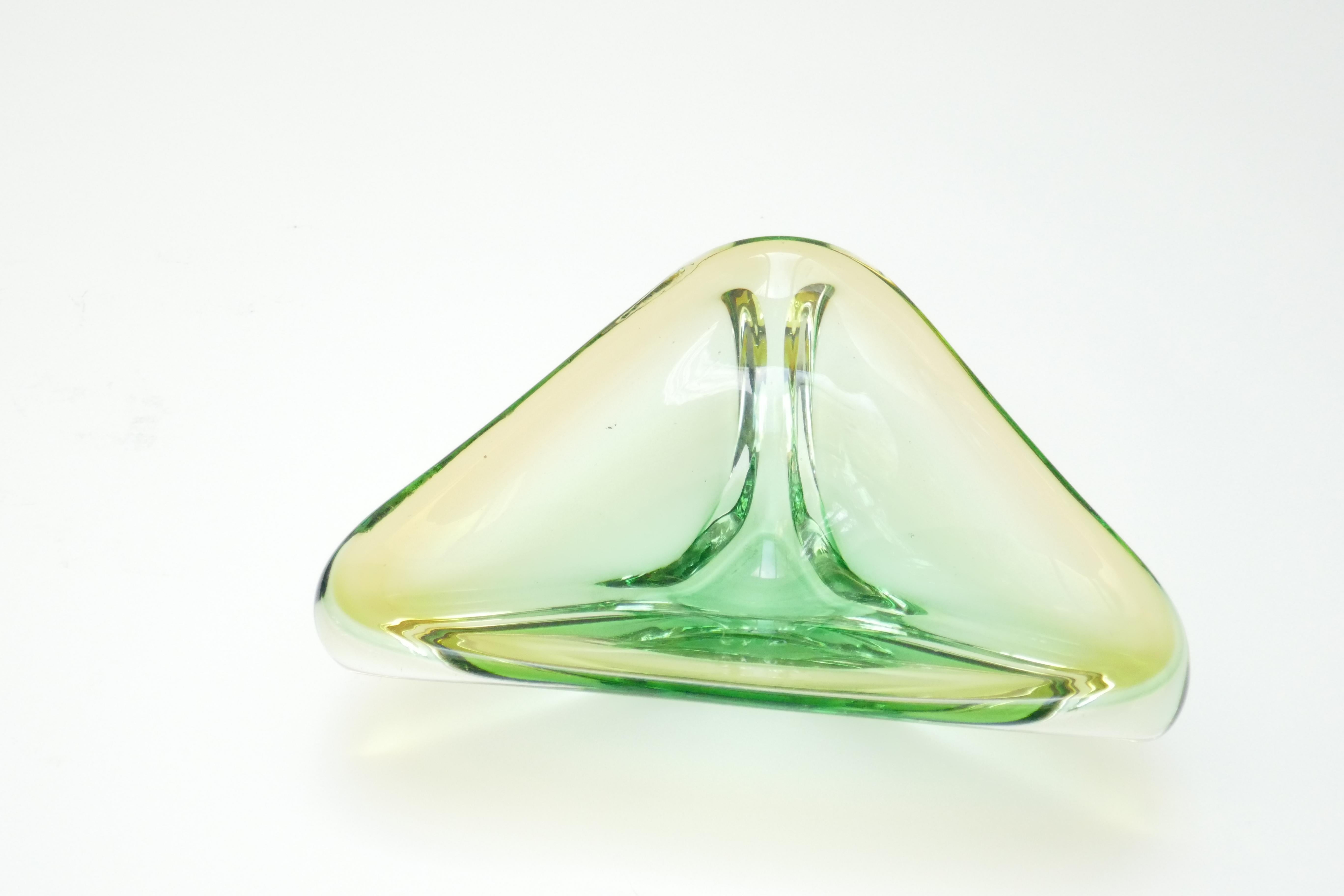Mid-20th Century Murano Art Glass Green, Clear and Amber Bowl/Videpoche, Italy 1960s For Sale