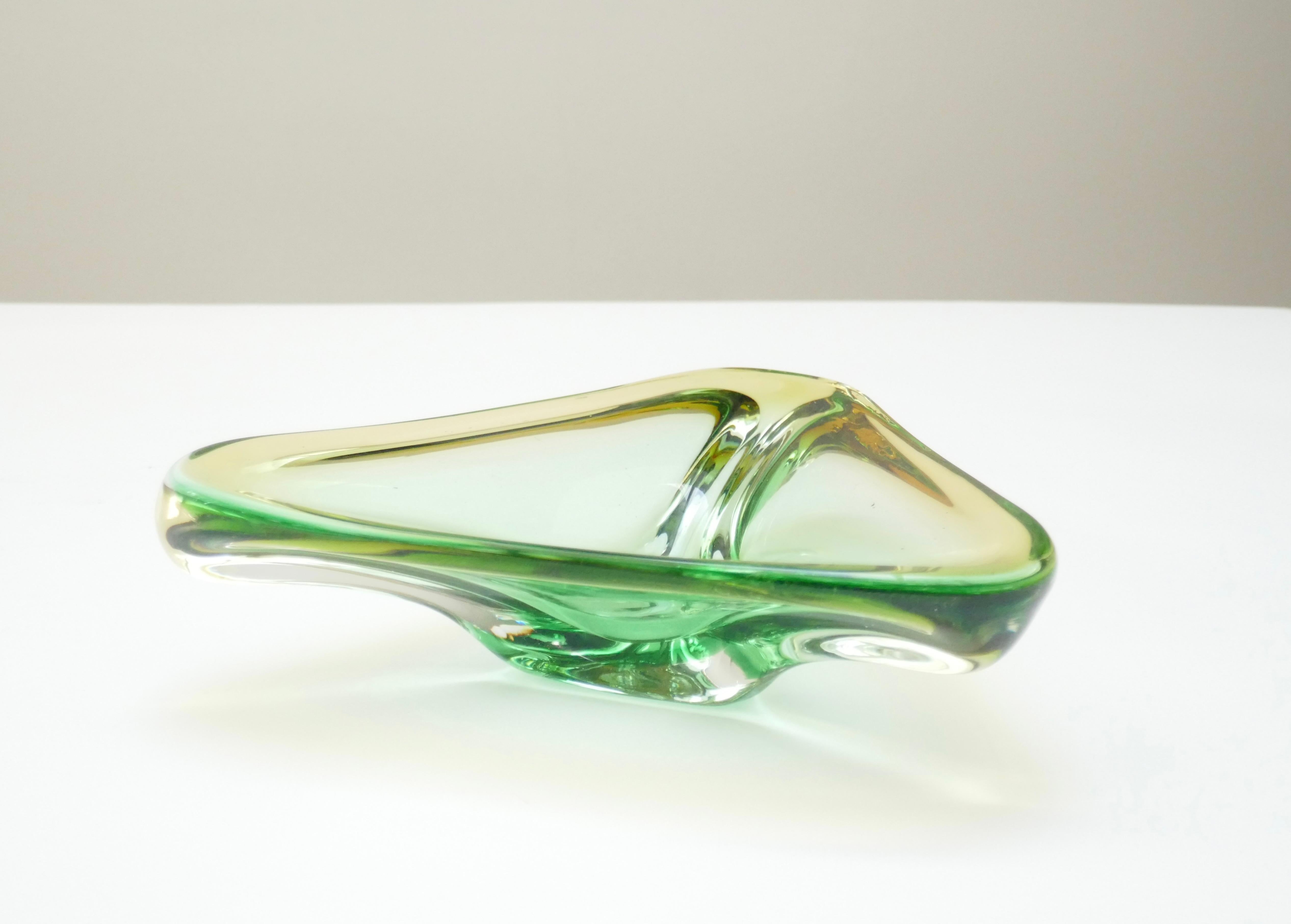 Murano Art Glass Green, Clear and Amber Bowl/Videpoche, Italy 1960s For Sale 3