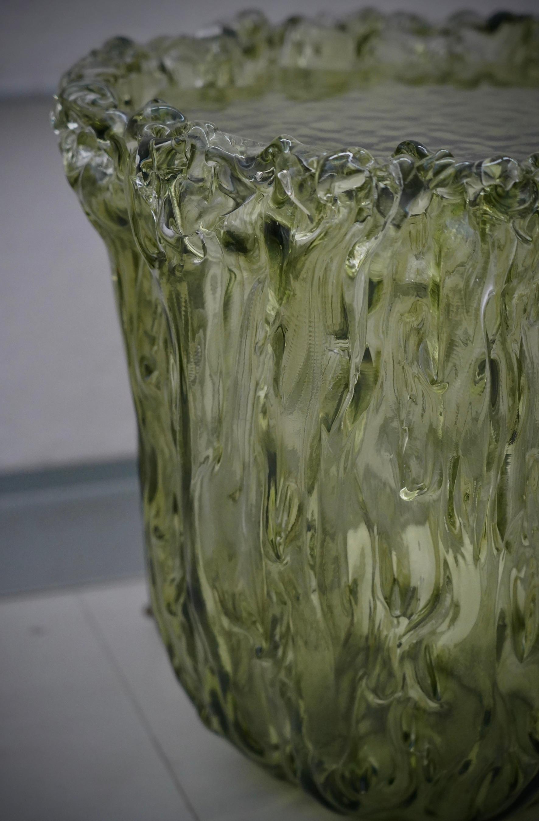 Tavolino italiano di metà secolo in vetro artistico di Murano, colore verde, 2020 in vendita 1