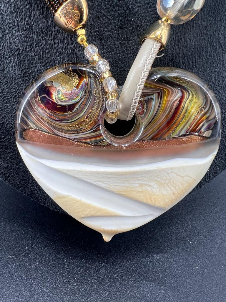 Artisan Murano Art Glass Heart Pendant Necklace, collier hand made in Murano Venice  For Sale