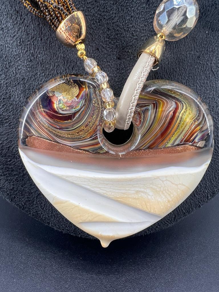 Murano Art Glass Heart Pendant Necklace, collier hand made in Murano Venice  For Sale 2