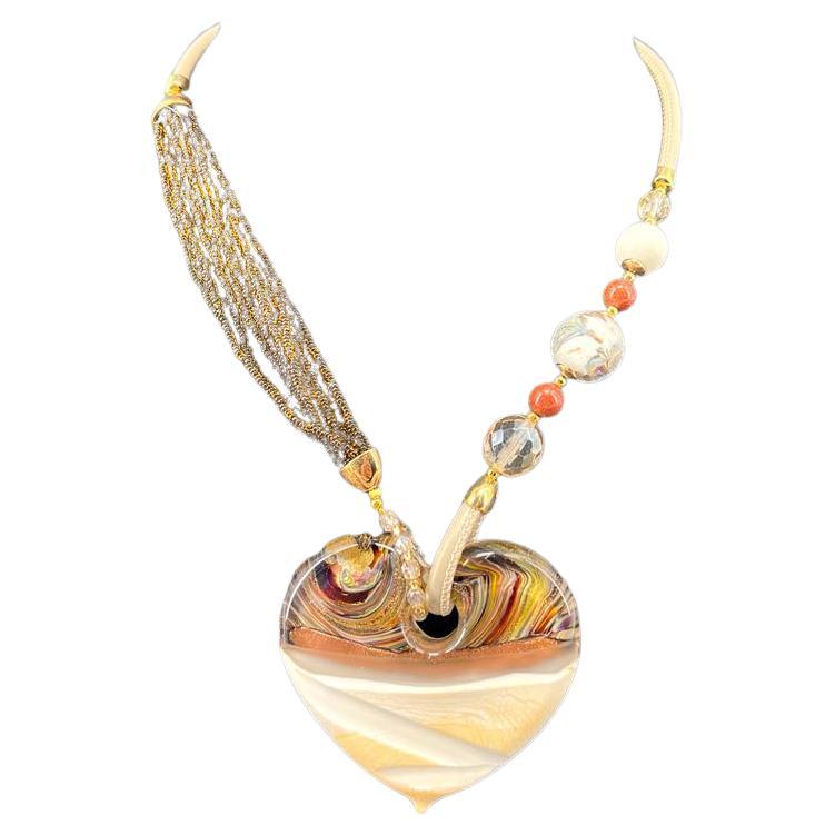 Murano Art Glass Heart Pendant Necklace, collier hand made in Murano Venice  For Sale