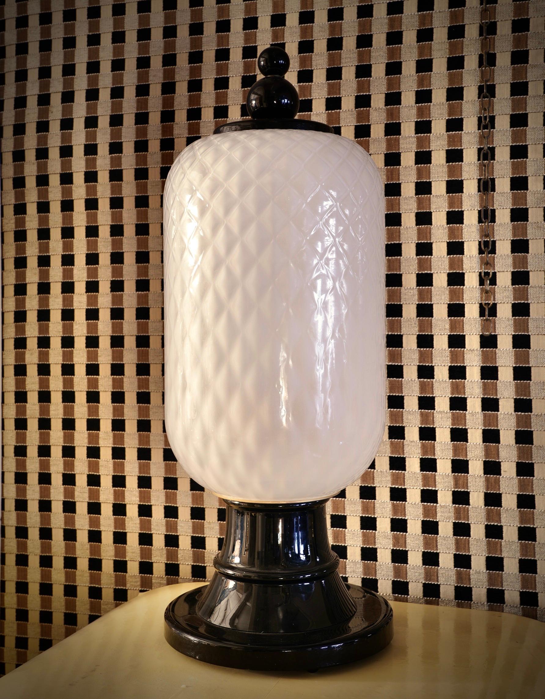 Murano Glass Murano Black and White Art Glass Mid-Century Italian Table Lamp, 1960
