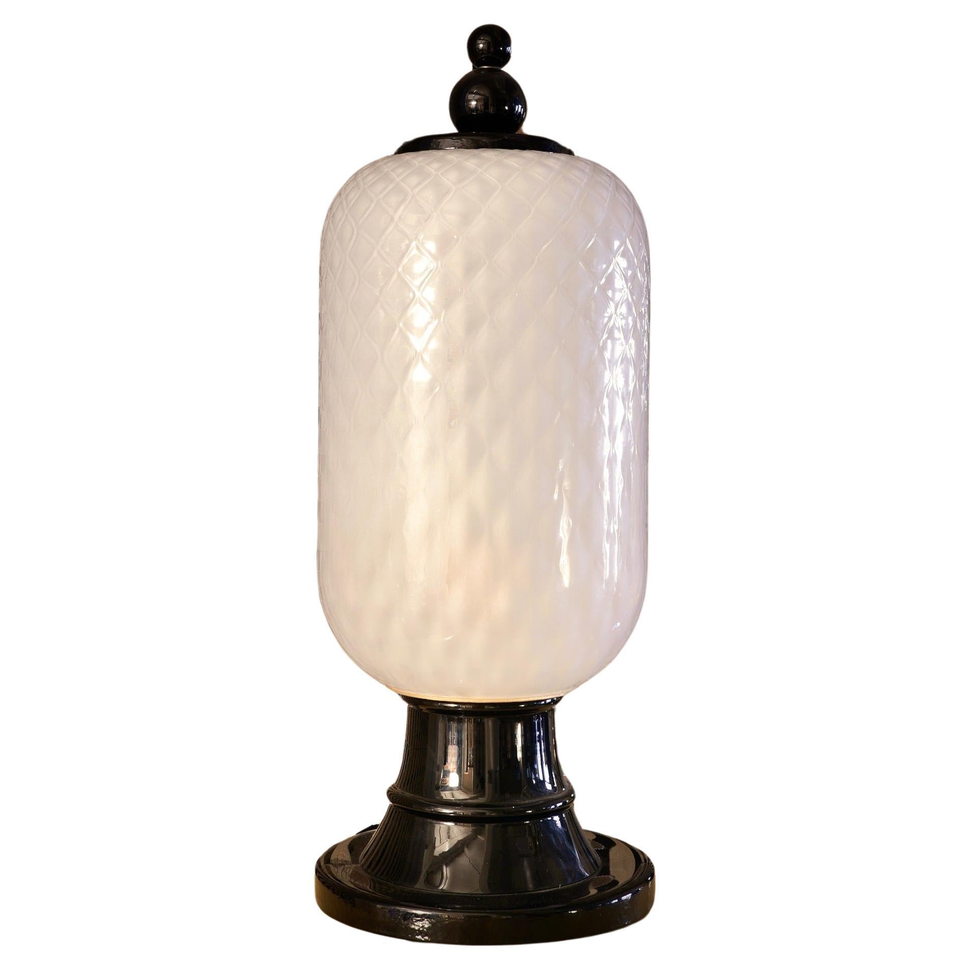 Murano Black and White Art Glass Mid-Century Italian Table Lamp, 1960