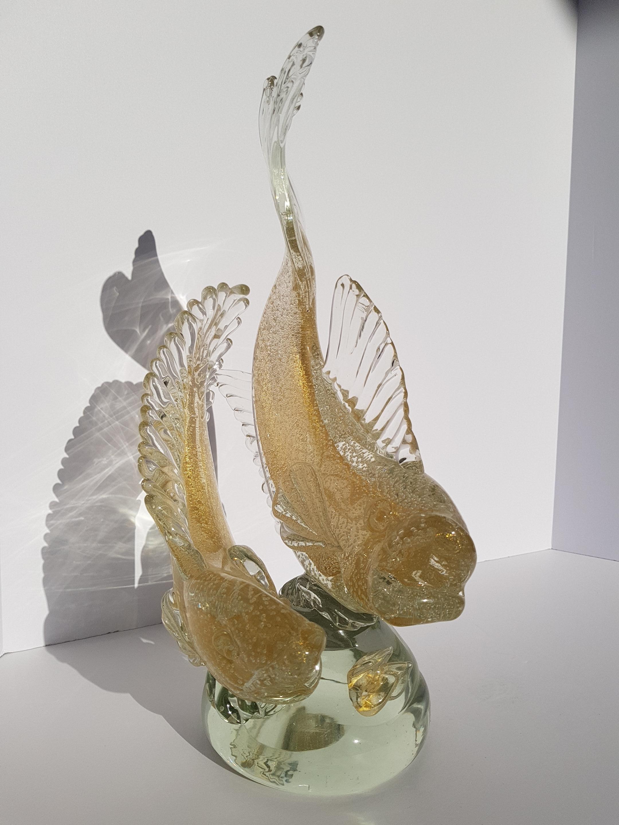Scultura di pesce Koi in vetro artistico di Murano Barbini Bolla d'oro Hollywood Regency Modern in vendita 3
