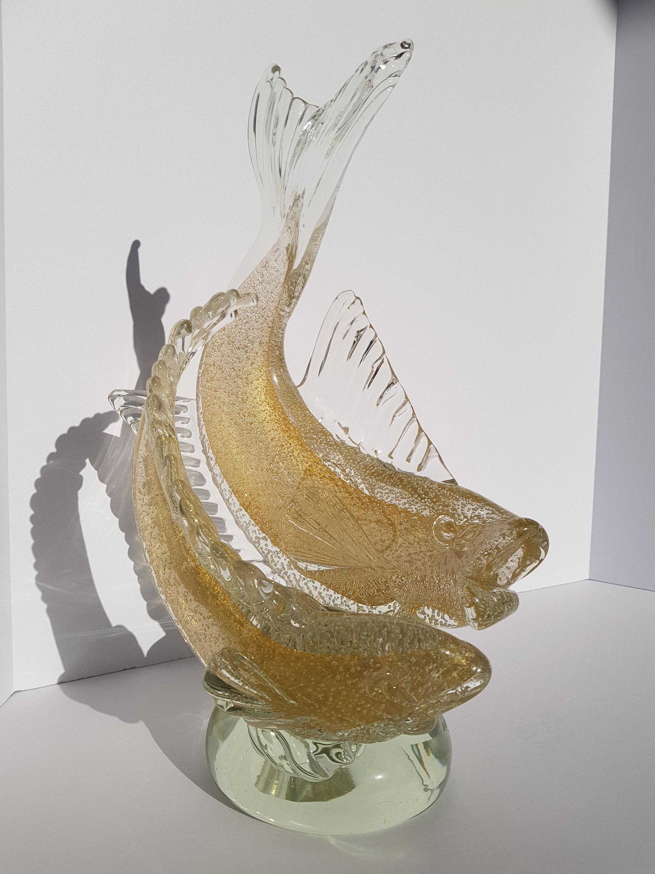 Scultura di pesce Koi in vetro artistico di Murano Barbini Bolla d'oro Hollywood Regency Modern in vendita 4