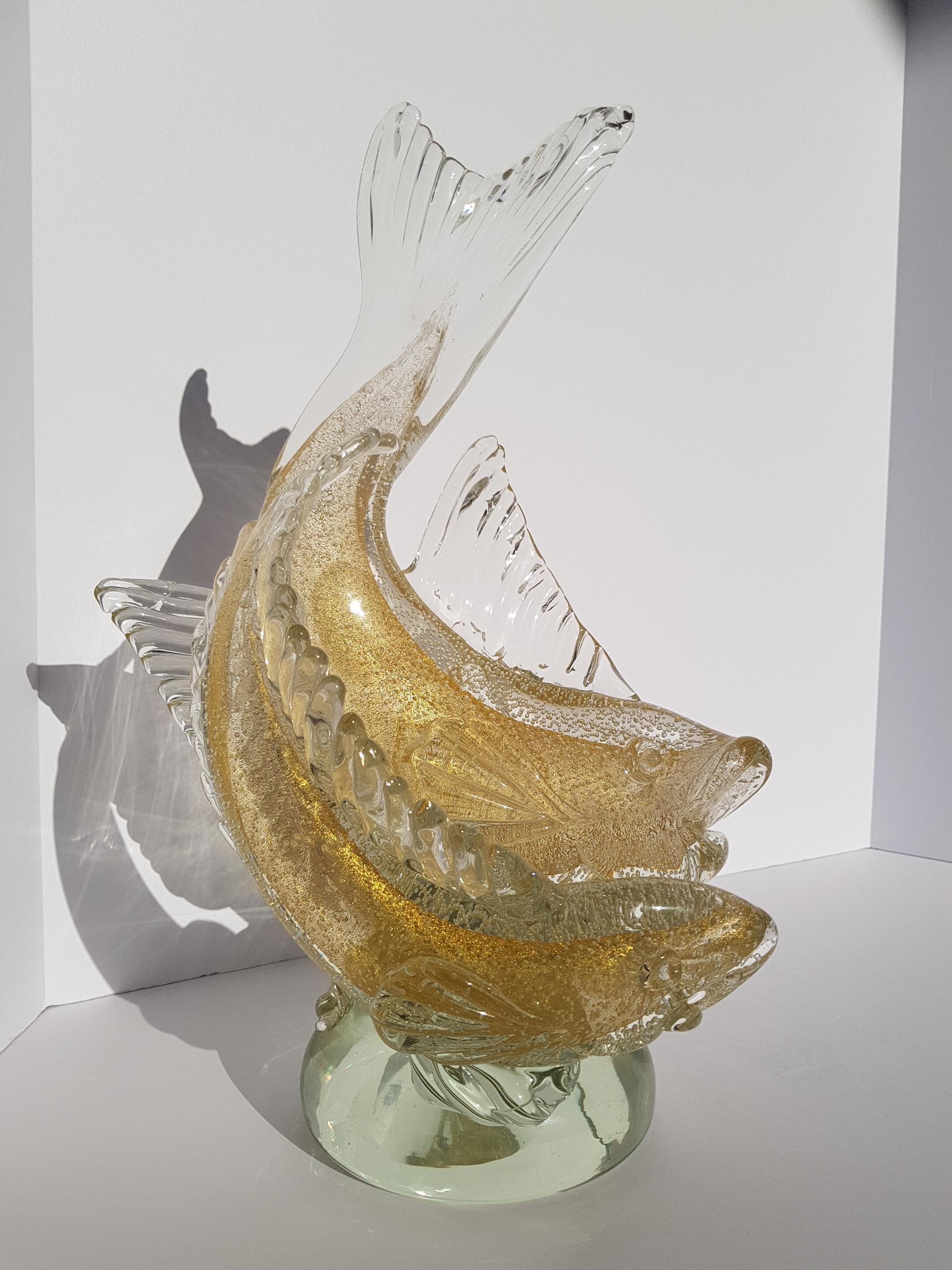 Scultura di pesce Koi in vetro artistico di Murano Barbini Bolla d'oro Hollywood Regency Modern in vendita 5