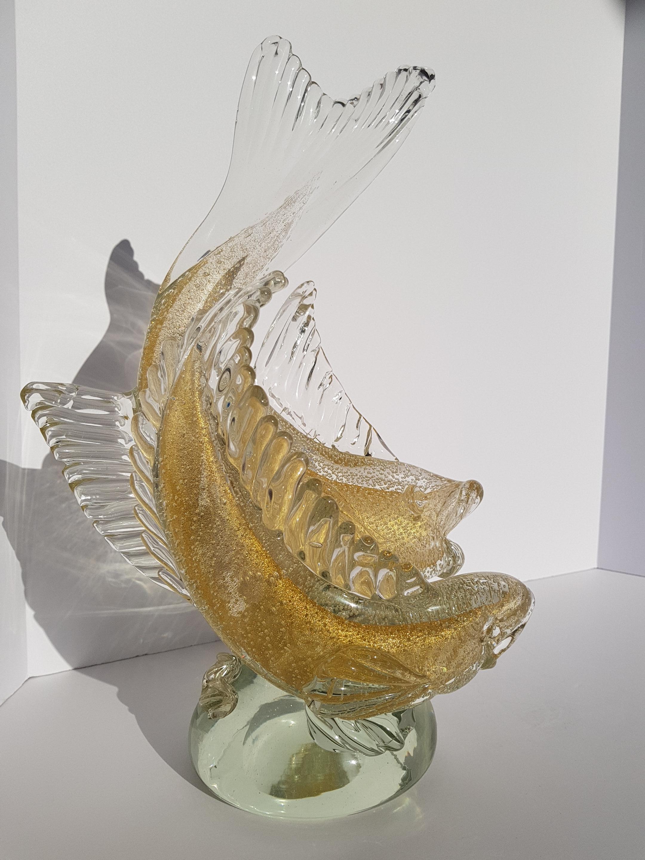 Scultura di pesce Koi in vetro artistico di Murano Barbini Bolla d'oro Hollywood Regency Modern in vendita 6