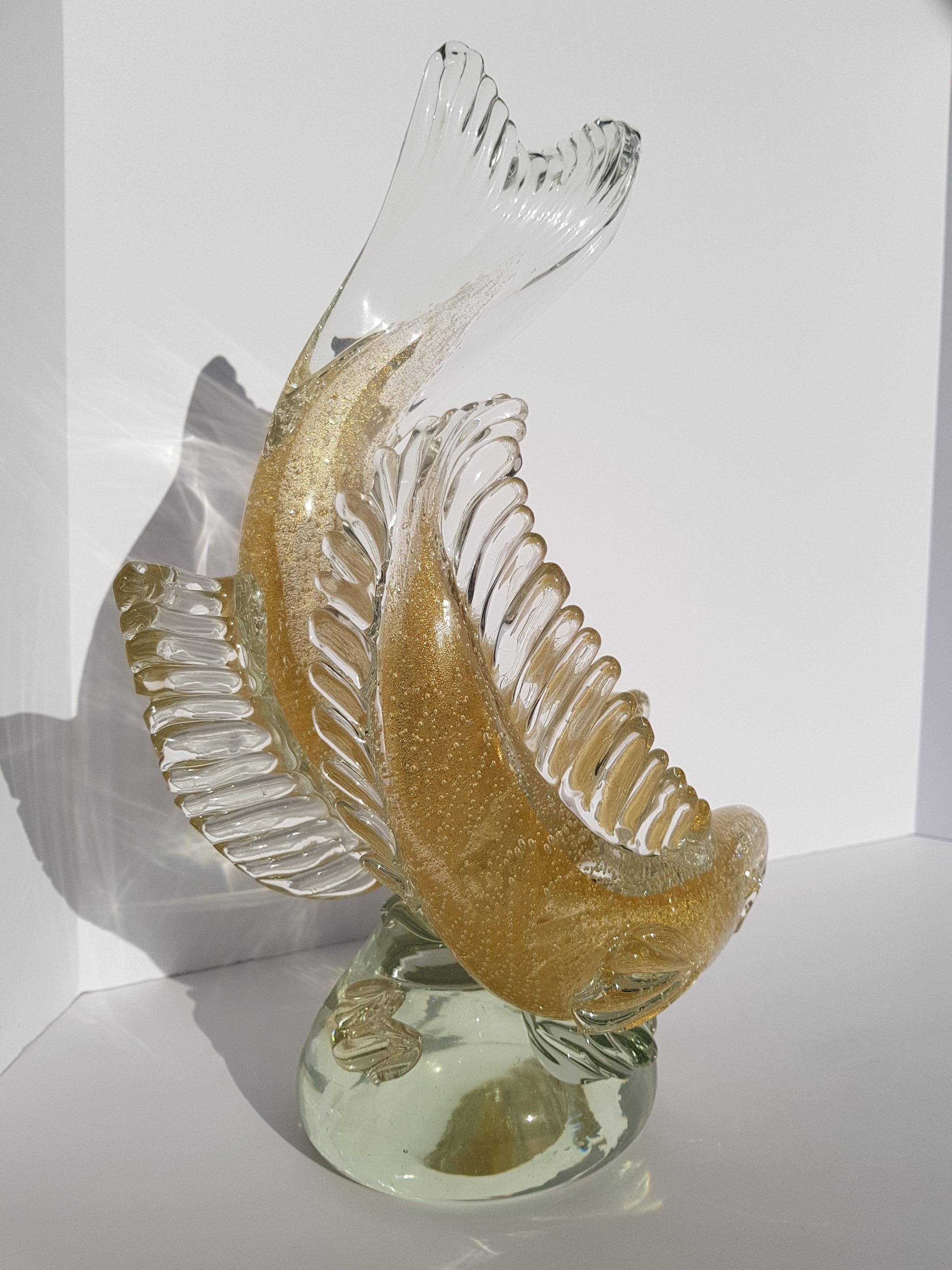 Scultura di pesce Koi in vetro artistico di Murano Barbini Bolla d'oro Hollywood Regency Modern in vendita 7