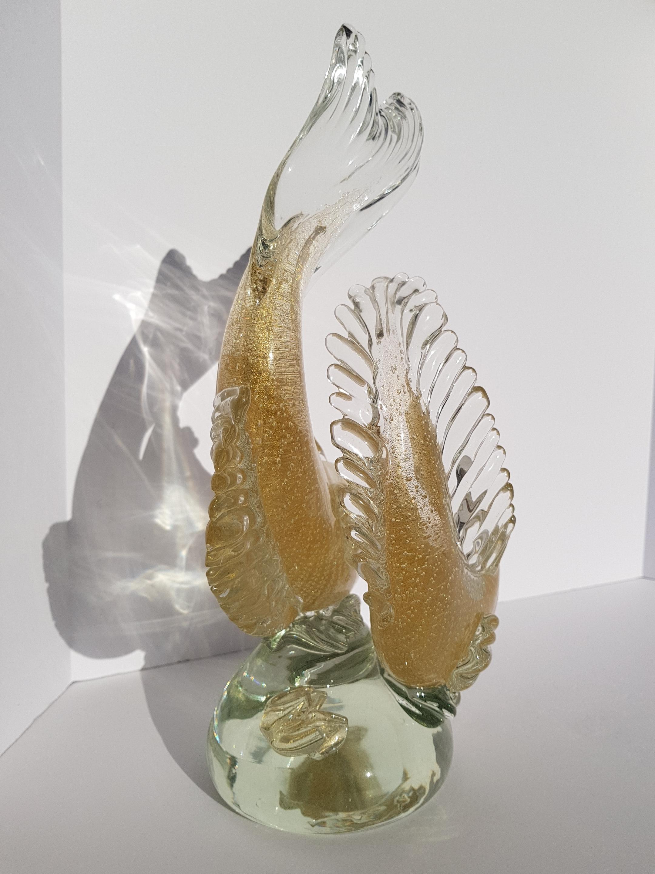 Scultura di pesce Koi in vetro artistico di Murano Barbini Bolla d'oro Hollywood Regency Modern in vendita 8