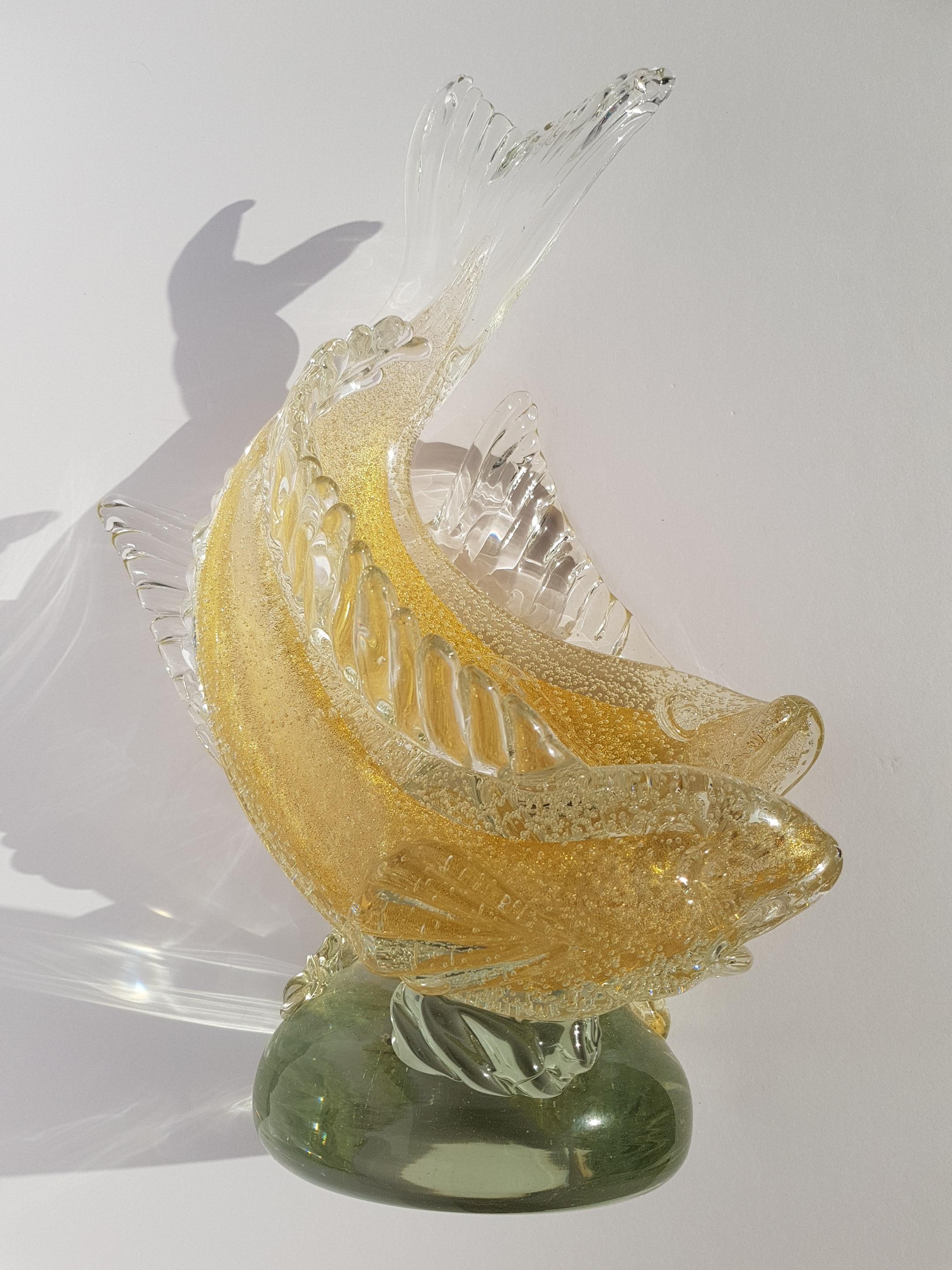 Scultura di pesce Koi in vetro artistico di Murano Barbini Bolla d'oro Hollywood Regency Modern in vendita 10