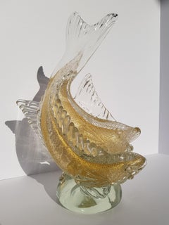 Escultura de cristal de Murano Pez Koi Barbini Burbuja de Oro Hollywood Regency Modern
