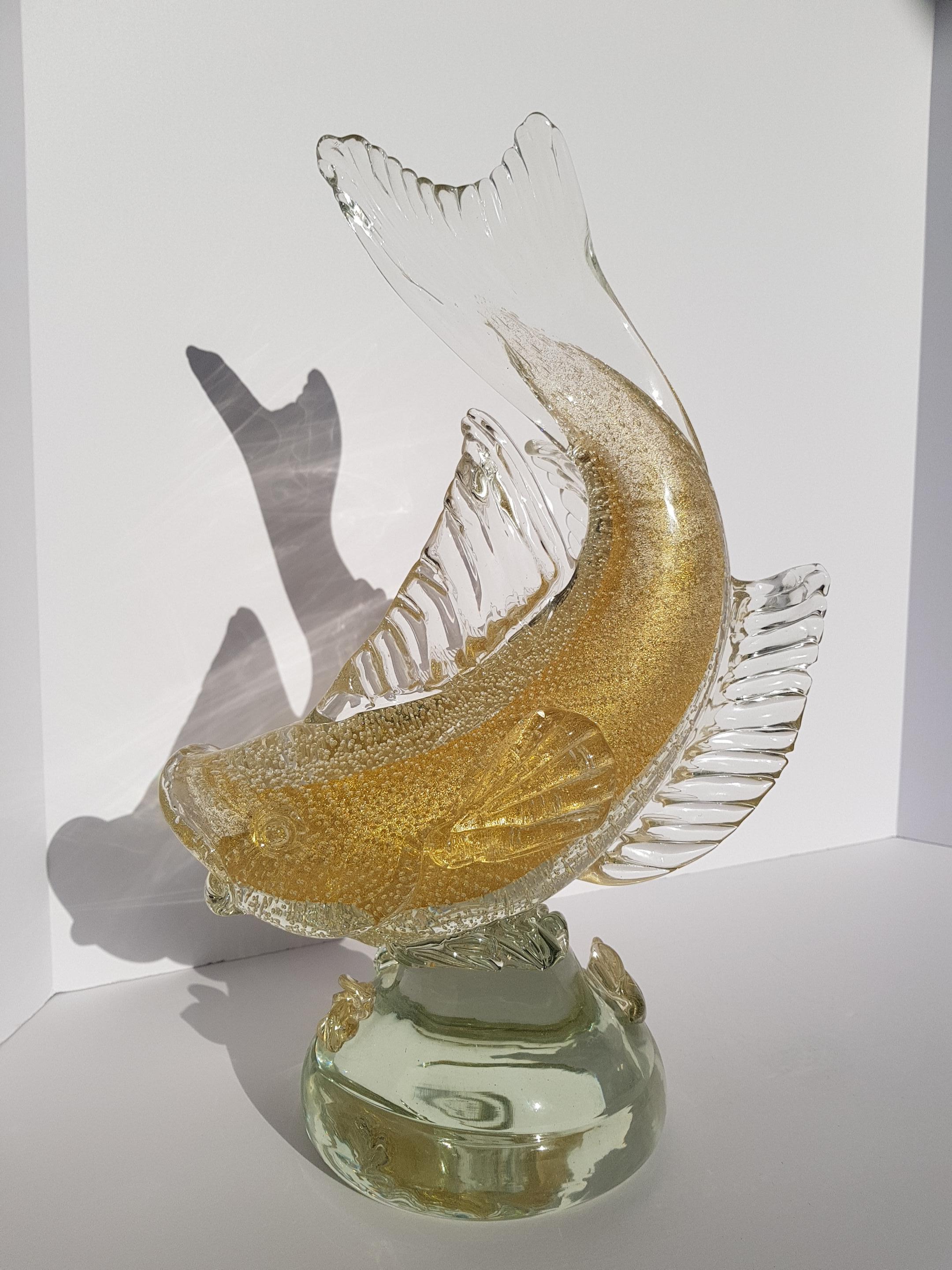 Scultura di pesce Koi in vetro artistico di Murano Barbini Bolla d'oro Hollywood Regency Modern in vendita 1