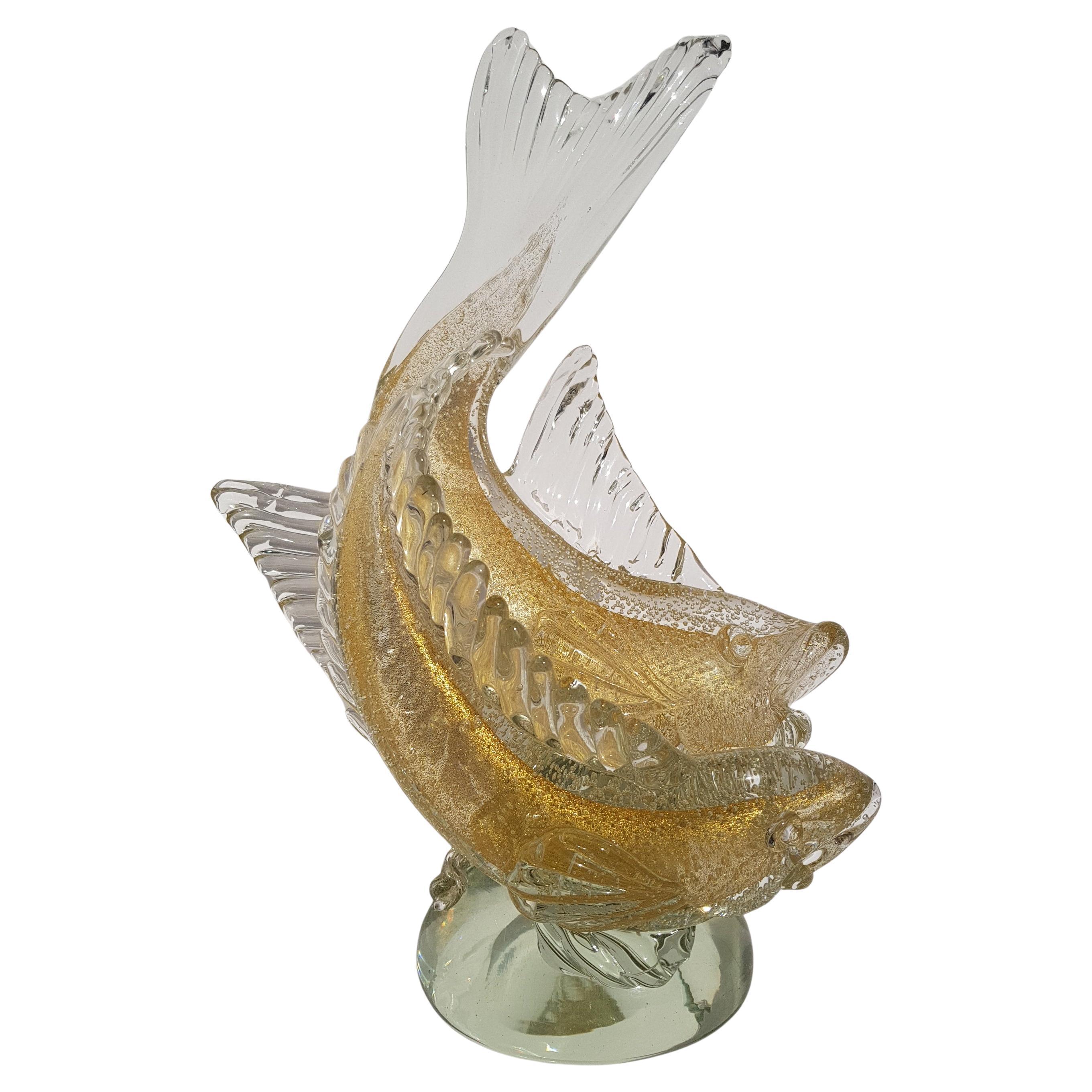 Scultura di pesce Koi in vetro artistico di Murano Barbini Bolla d
oro Hollywood Regency Modern
