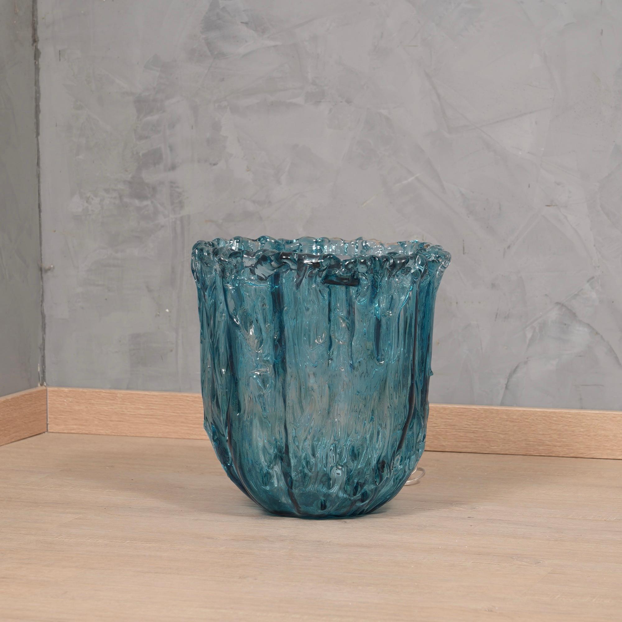 Murano Art Glass Light Blue Italian Mid-Century Side Table, 1950 In Good Condition In Rome, IT