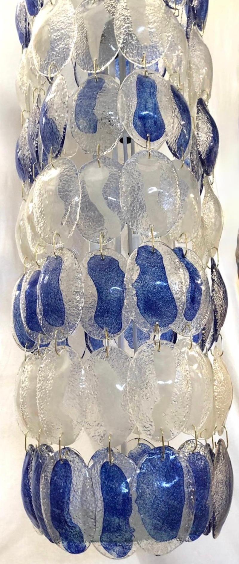 Murano Art Glass Long Blue and White Mid-Century Chandelier, 1970 3