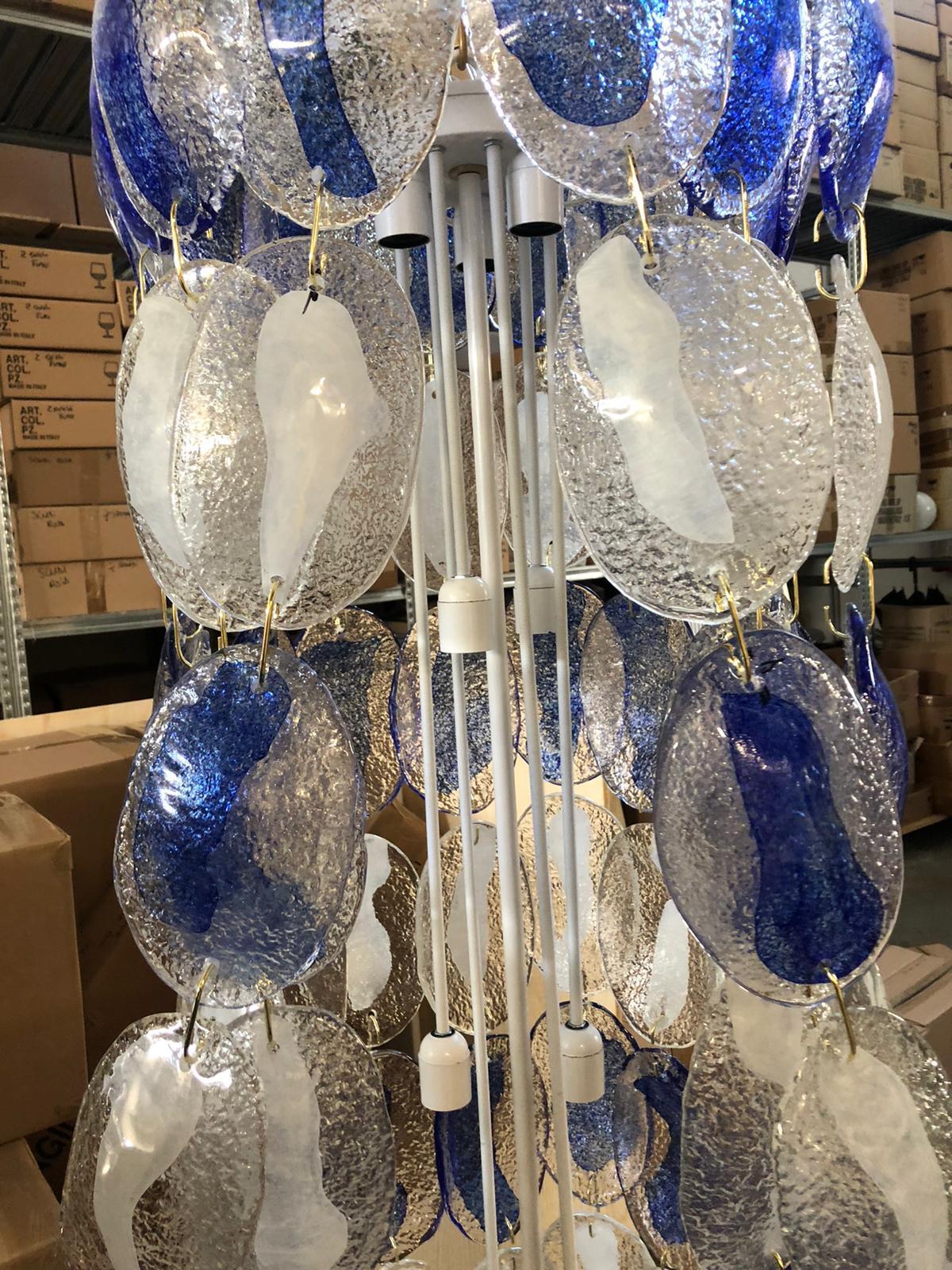 Murano Art Glass Long Blue and White Mid-Century Chandelier, 1970 6