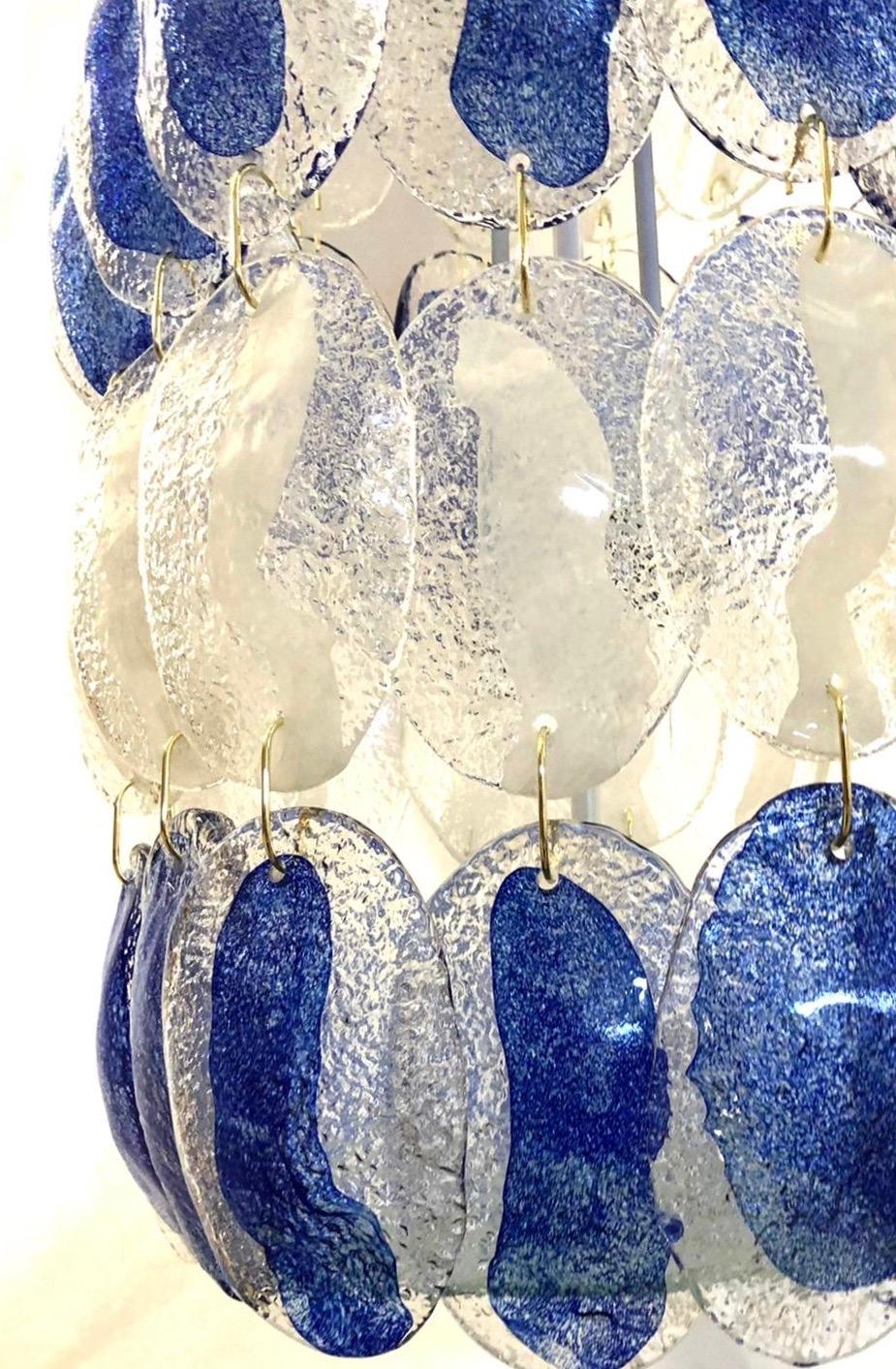 Italian Murano Art Glass Long Blue and White Mid-Century Chandelier, 1970