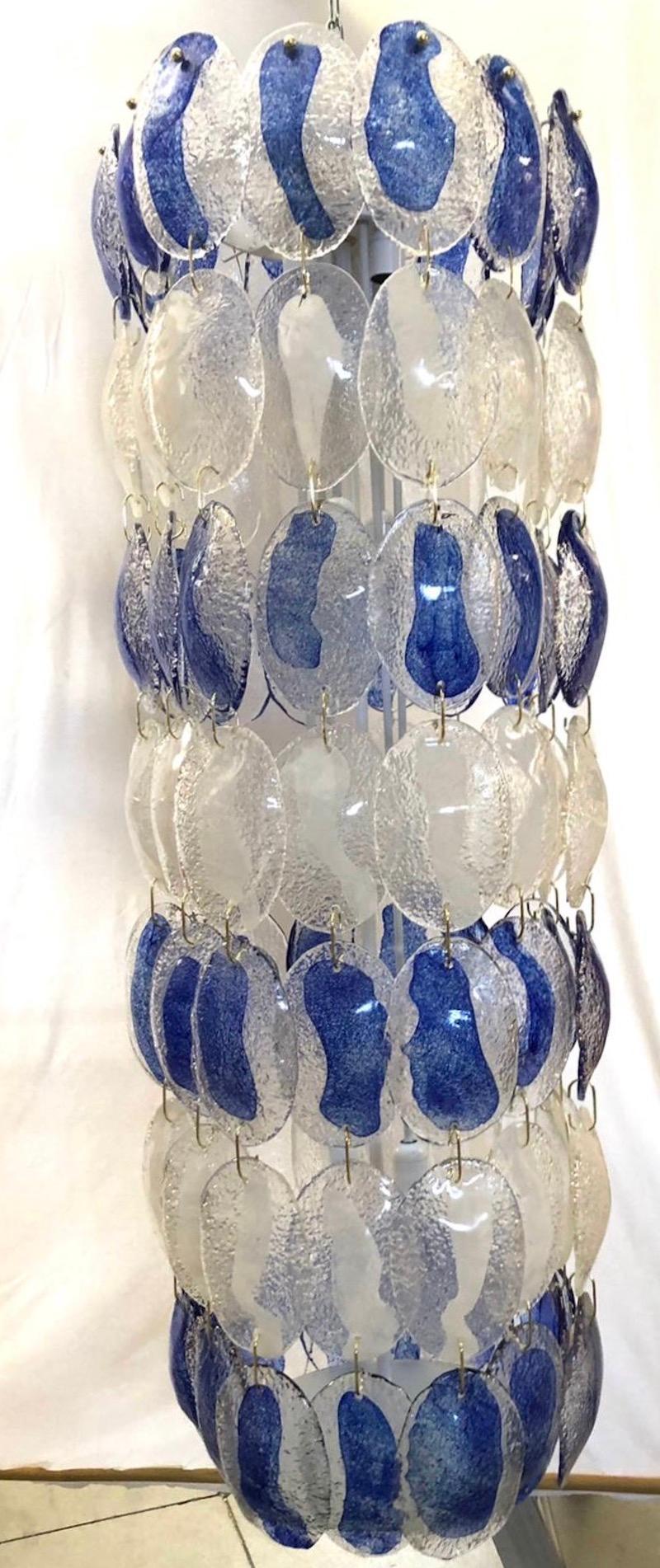 Murano Art Glass Long Blue and White Mid-Century Chandelier, 1970 In Good Condition In Rome, IT