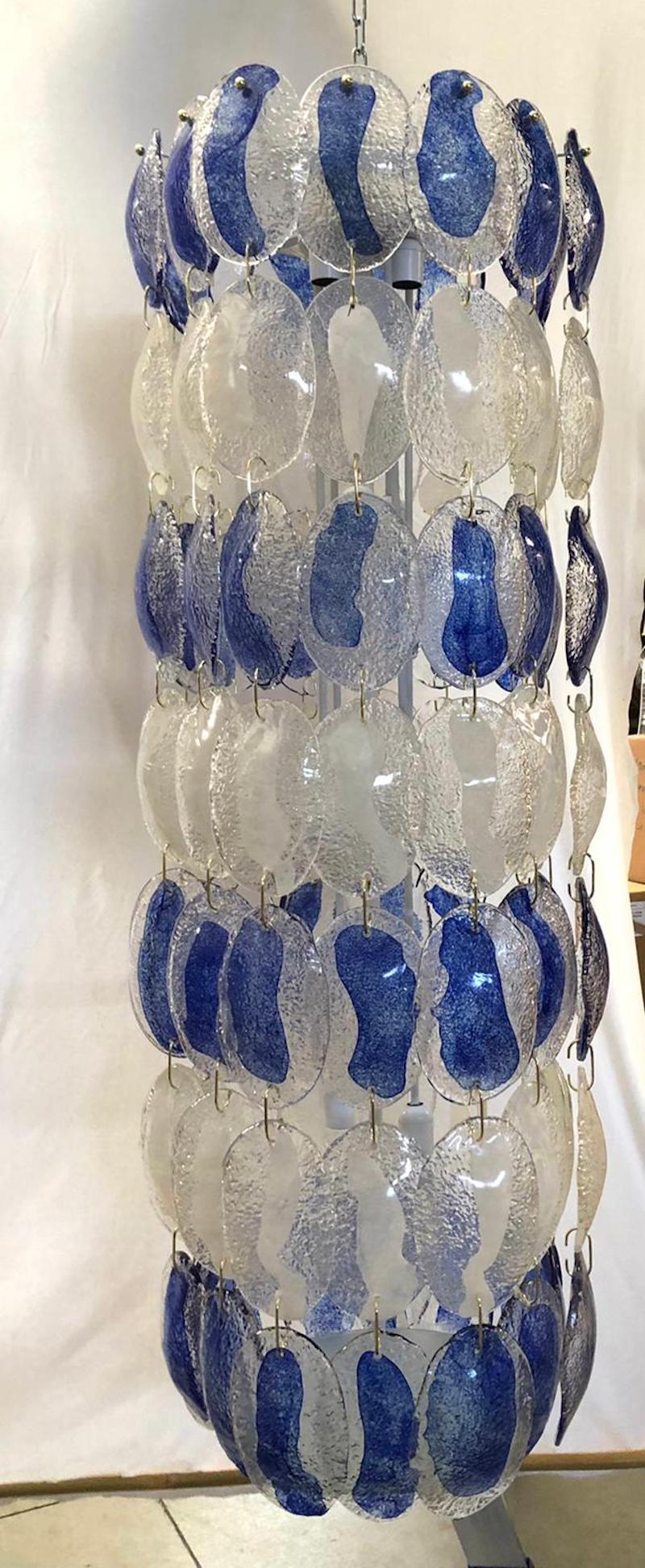 Late 20th Century Murano Art Glass Long Blue and White Mid-Century Chandelier, 1970