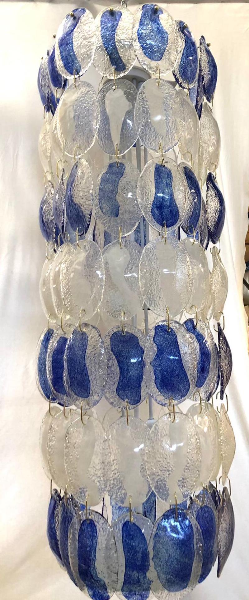 Murano Art Glass Long Blue and White Mid-Century Chandelier, 1970 1