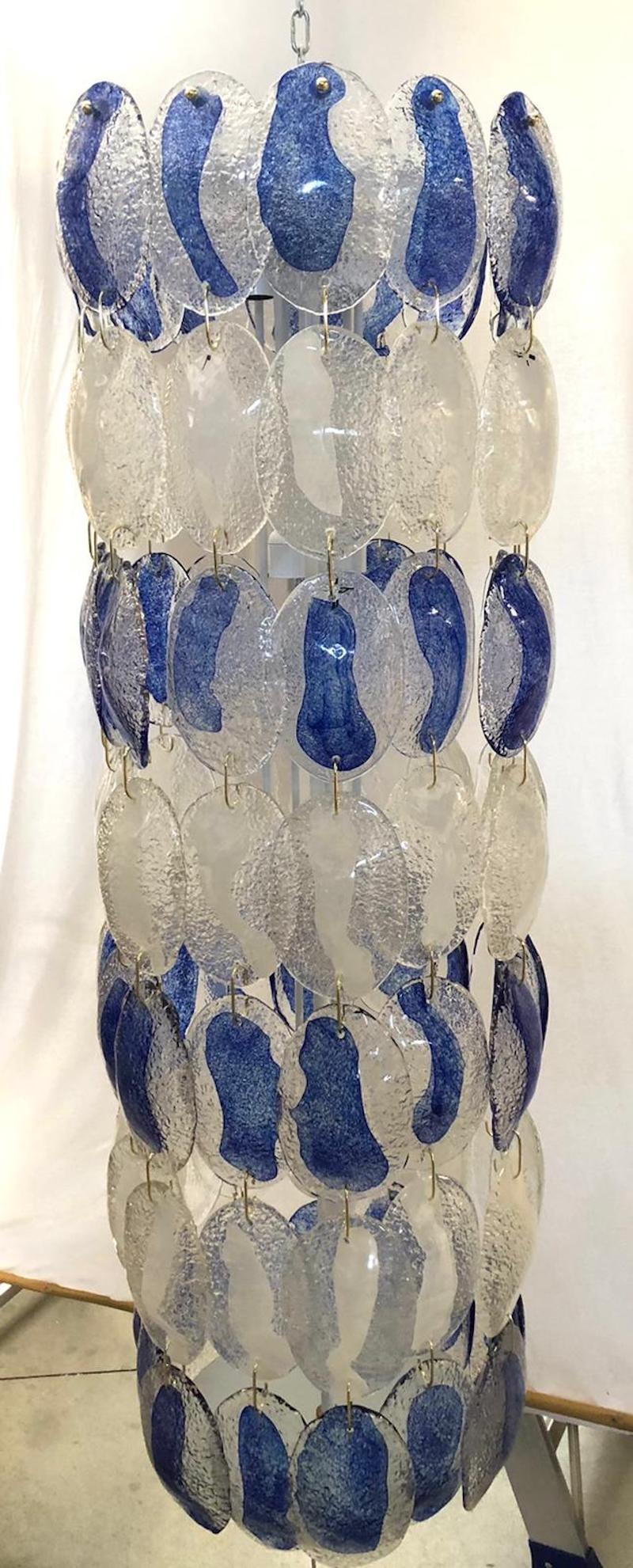 Murano Art Glass Long Blue and White Mid-Century Chandelier, 1970 2
