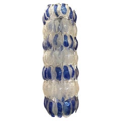 Murano Art Glass Long Blue and White Mid-Century Chandelier, 1970