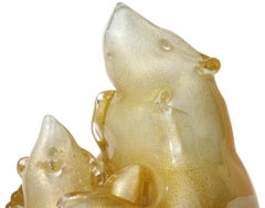 Murano Art Glass Mama Bear Baby Sculpture, Gold Flecks, Rare, Mid-Century, Italy