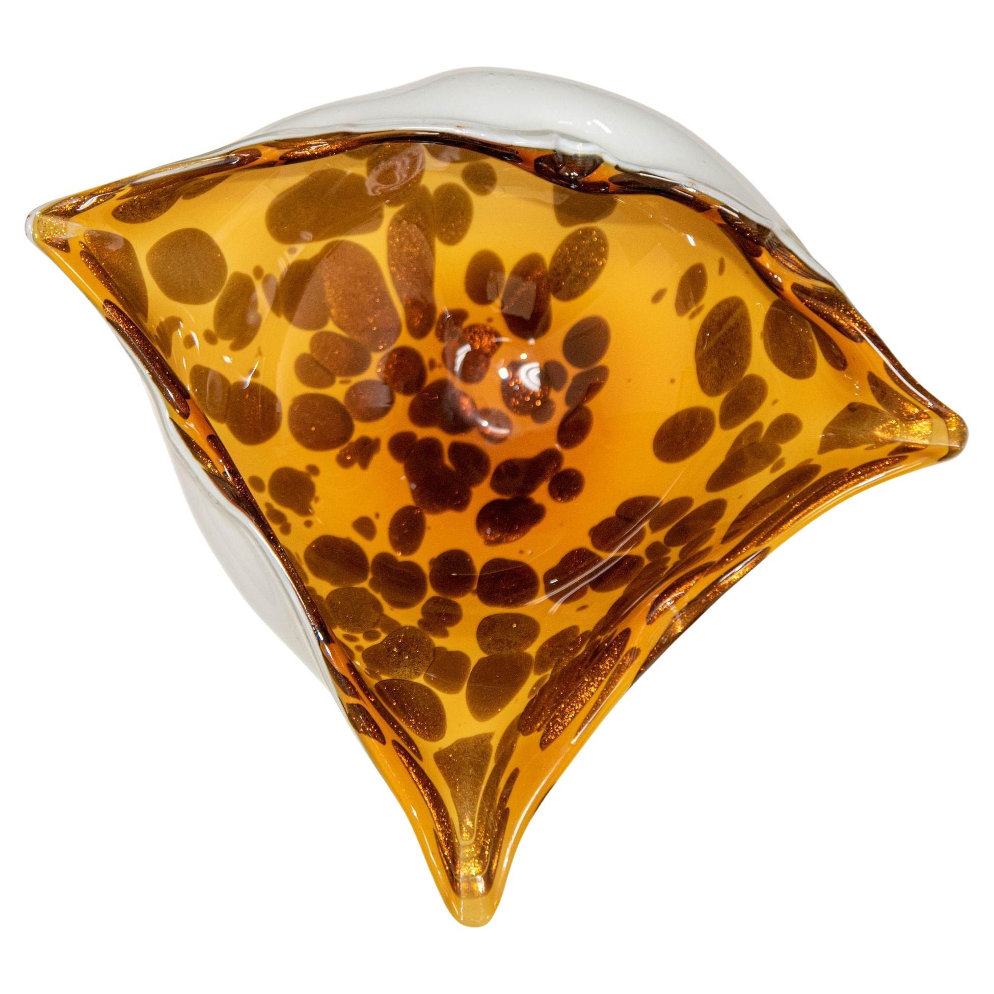 Murano Art Glass Manta Ray Tortoise Spotted Bowl Ashtray Vintage 1960s For Sale