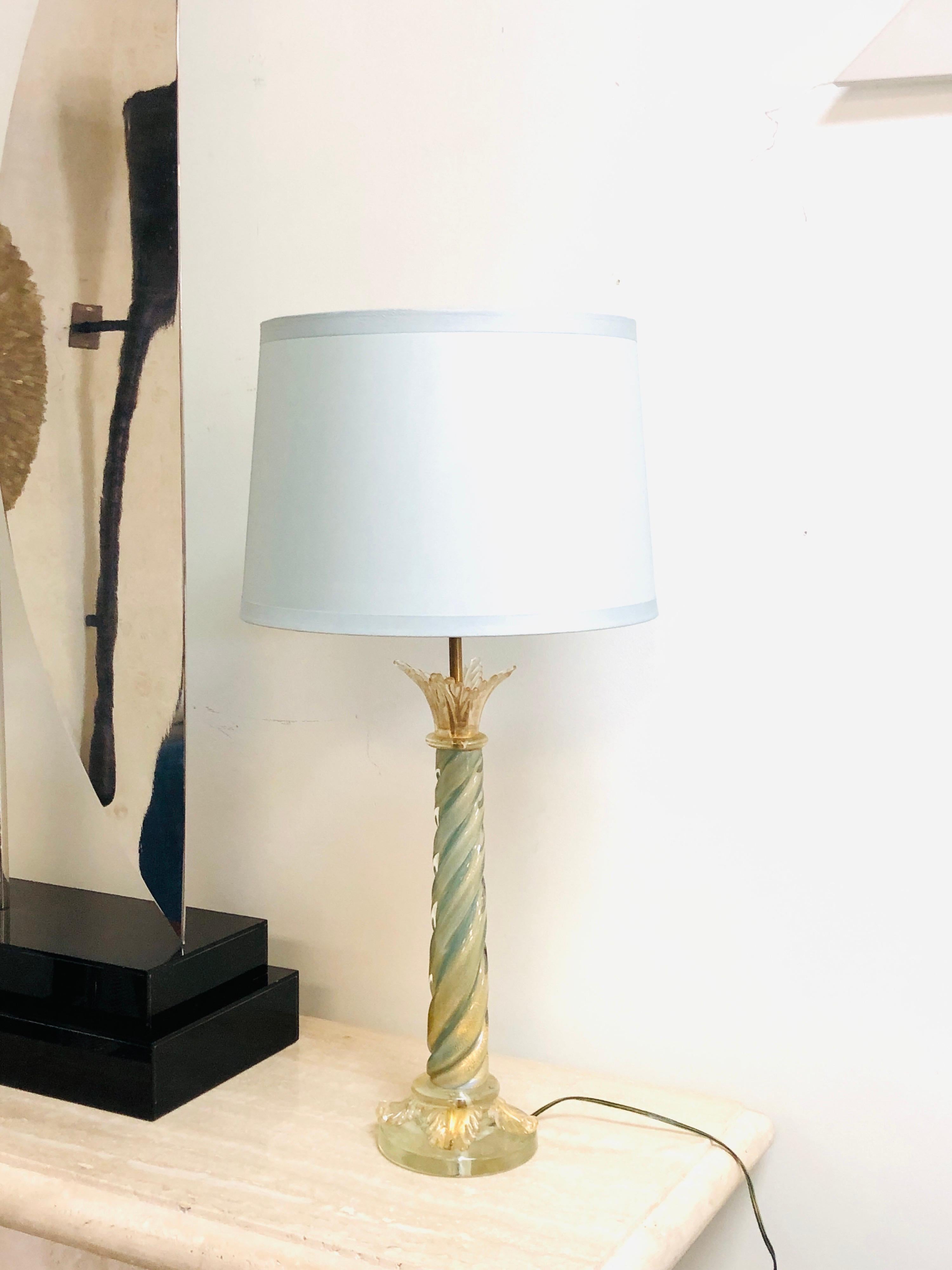 Magnificent mid century murano table lamp. Retains original double socket cluster. Needs a shade. Art glass base is 19