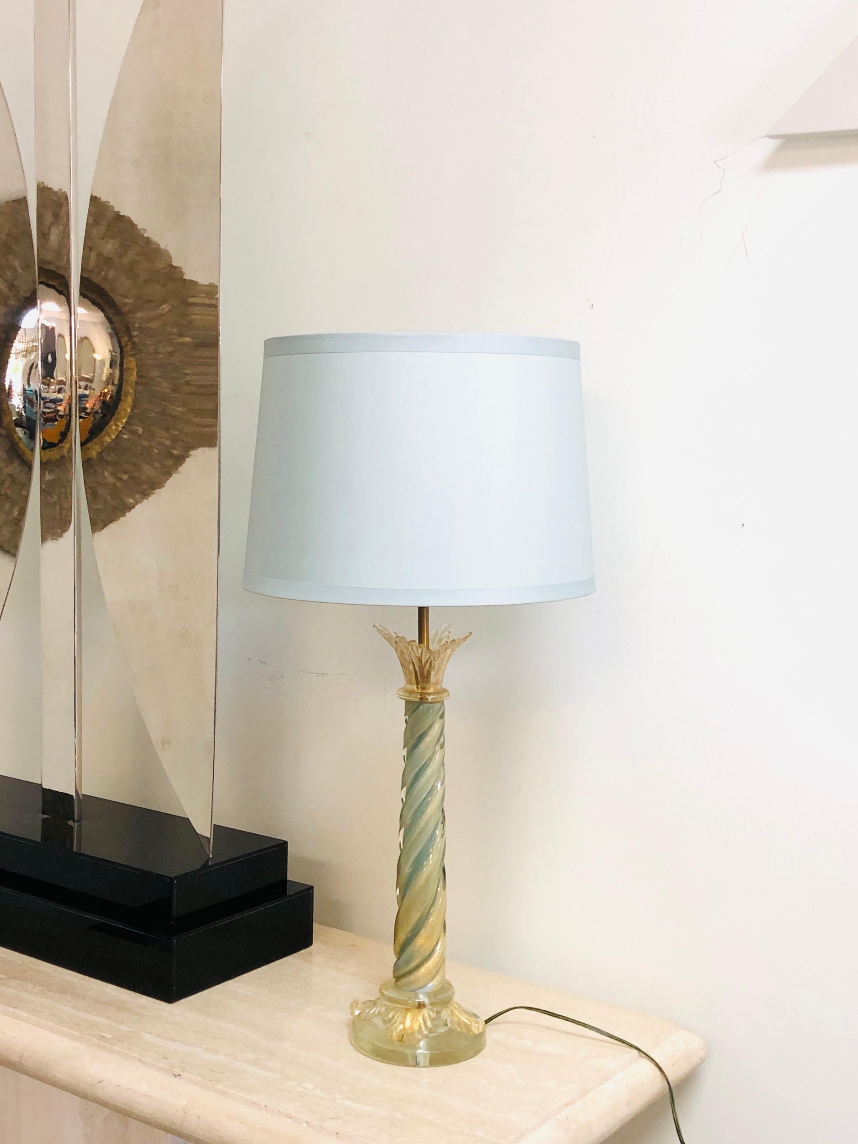 Murano Art Glass Mid Century Column Table Lamp In Good Condition In Miami, FL