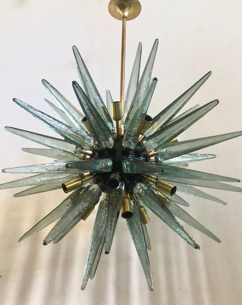 Late 20th Century Murano Art Glass Water Green Midcentury Italian Chandelier and Pendant, 1970 For Sale