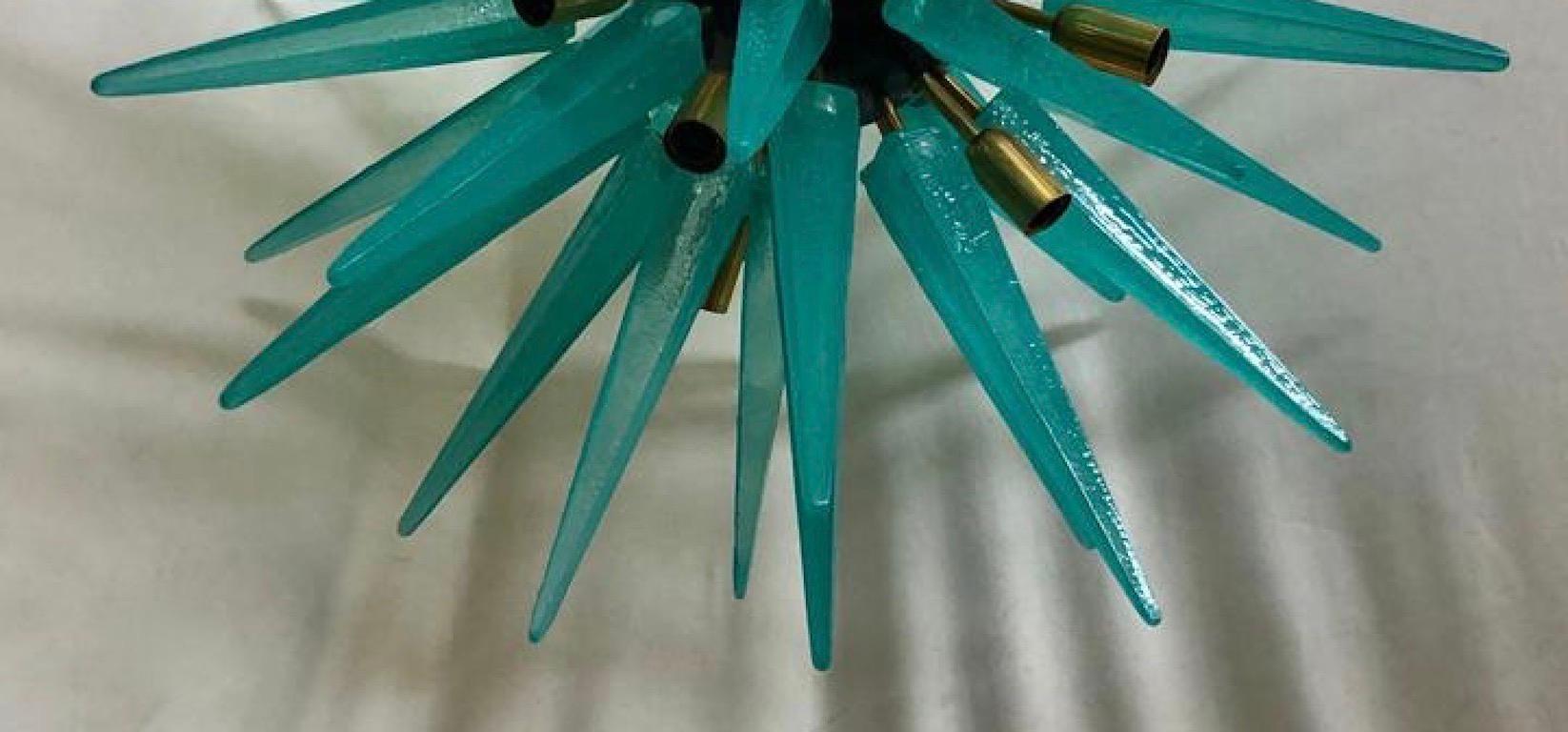 Murano Sputnik Art Glass Water Green Midcentury Italian Chandelier Pendant, 1970 For Sale 1