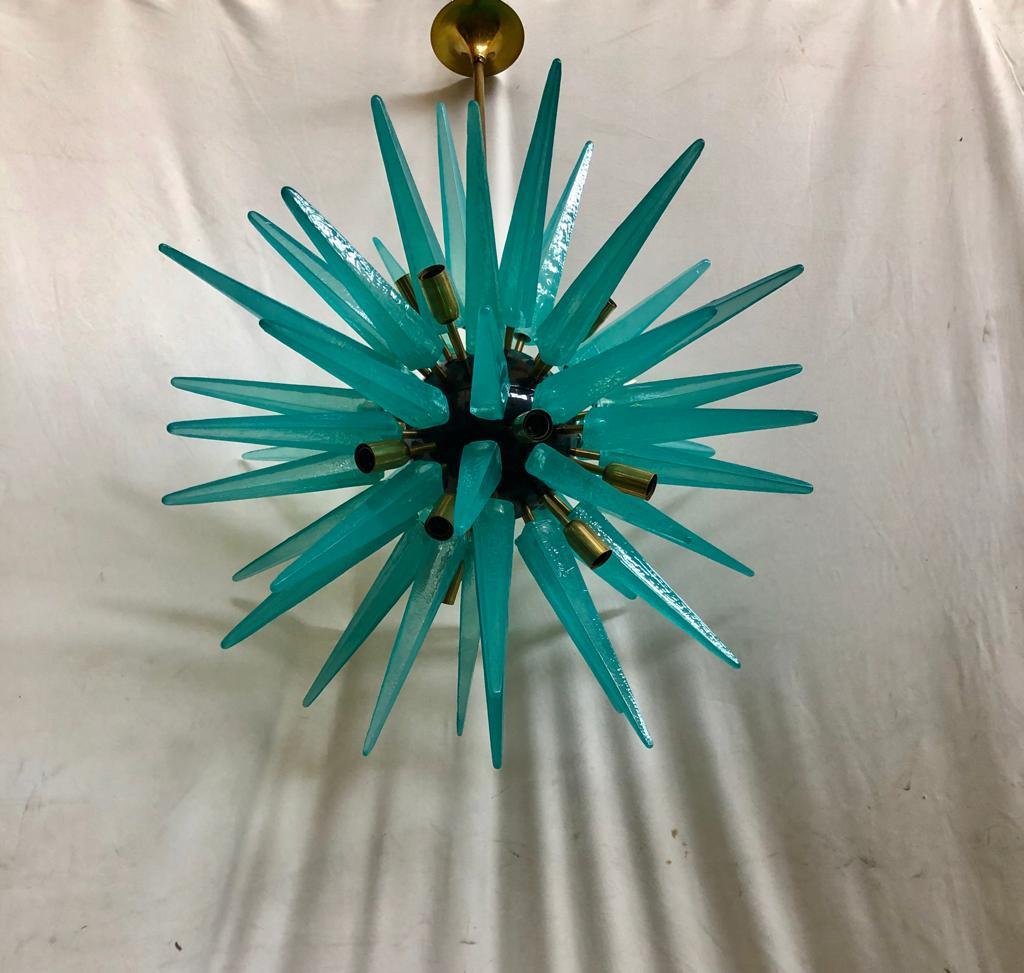 Murano Sputnik Art Glass Water Green Midcentury Italian Chandelier Pendant, 1970 For Sale 2