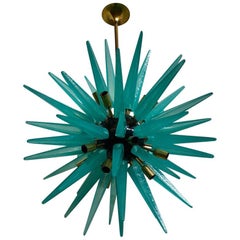 Lustre italien du milieu du siècle dernier en verre d'art de Murano, vert eau, 1970