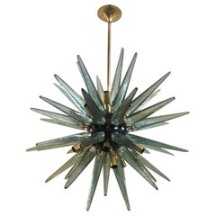 Murano Art Glass Water Green Midcentury Italian Chandelier and Pendant, 1970