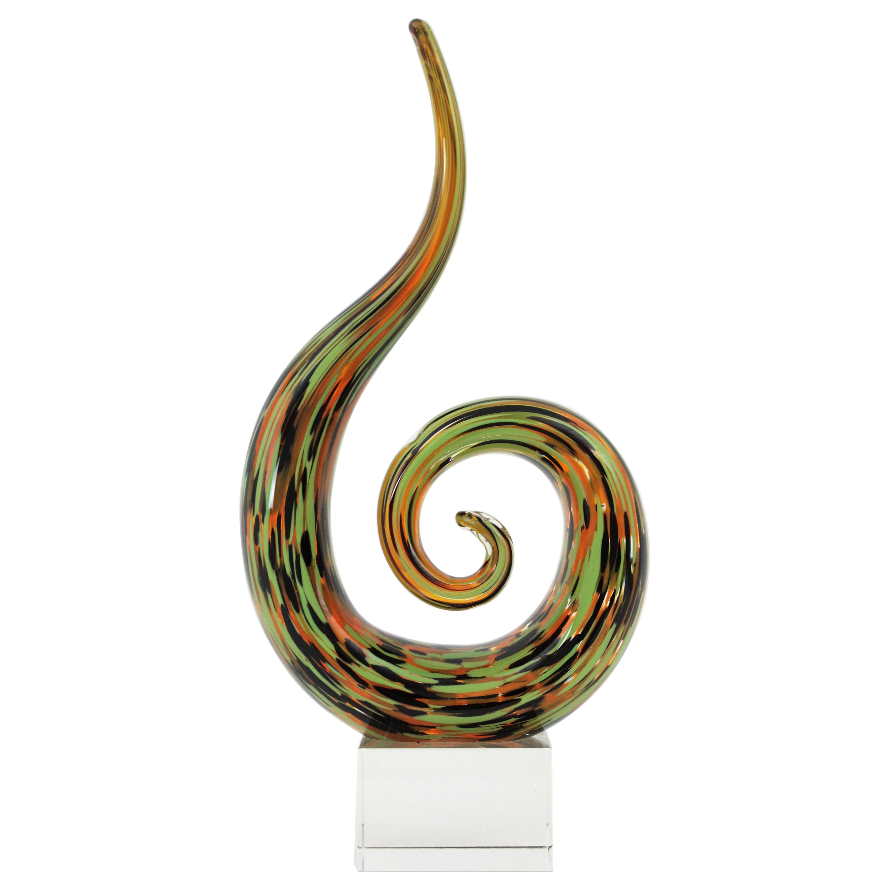 Italiano Scultura fermacarte a spirale in vetro artistico di Murano multicolore, Italia, anni '60 in vendita