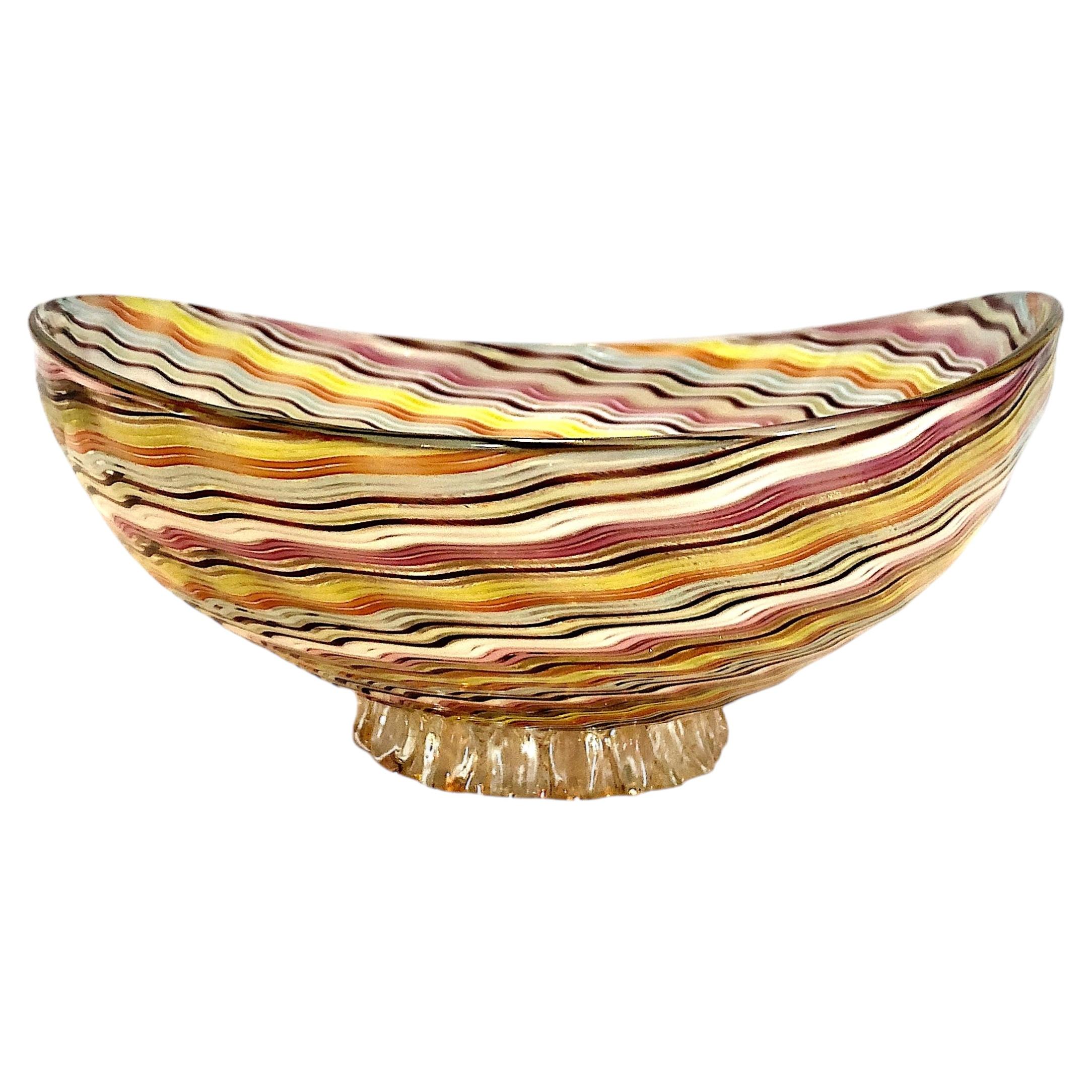 Murano Art Glass Multi-colored Canework Footed Bowl