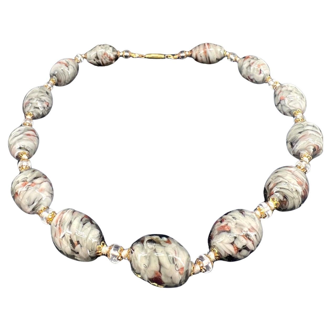Artisan Murano Art Glass Necklace, collier hand made in Murano furnace, avventurina  For Sale