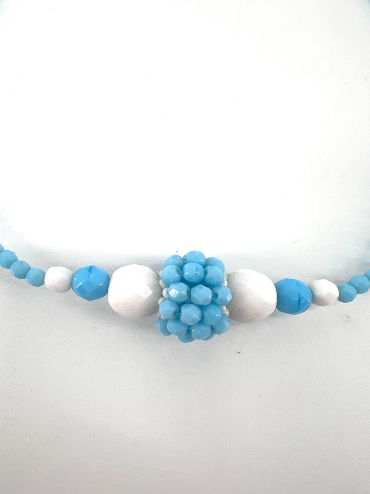 Artisan Murano Art Glass Necklace, collier hand made in Murano Venice Turquoise pearls For Sale