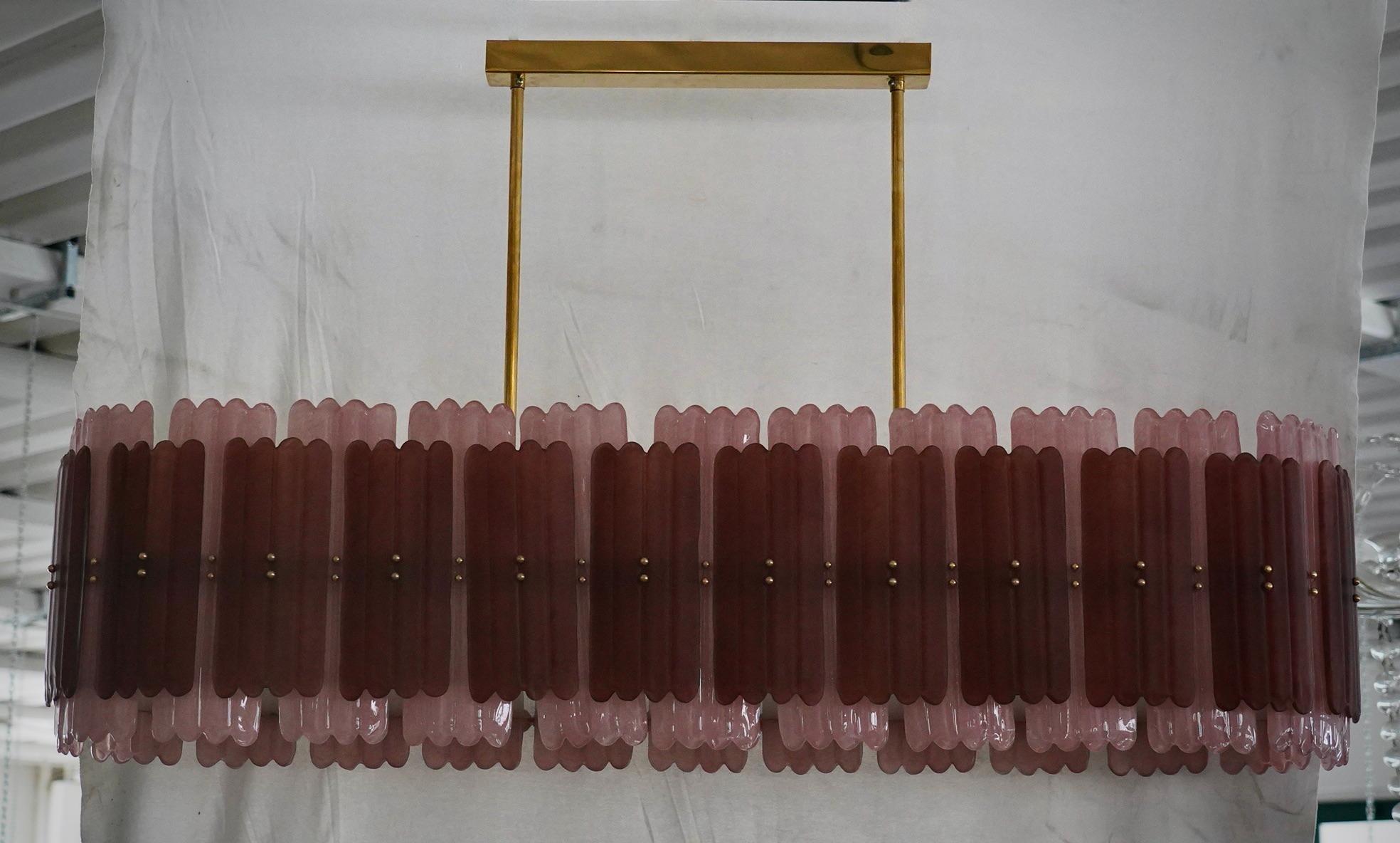 Lustre et pendentif ovale en verre d'art de Murano de couleur rose du milieu du siècle, 2020 en vente 3