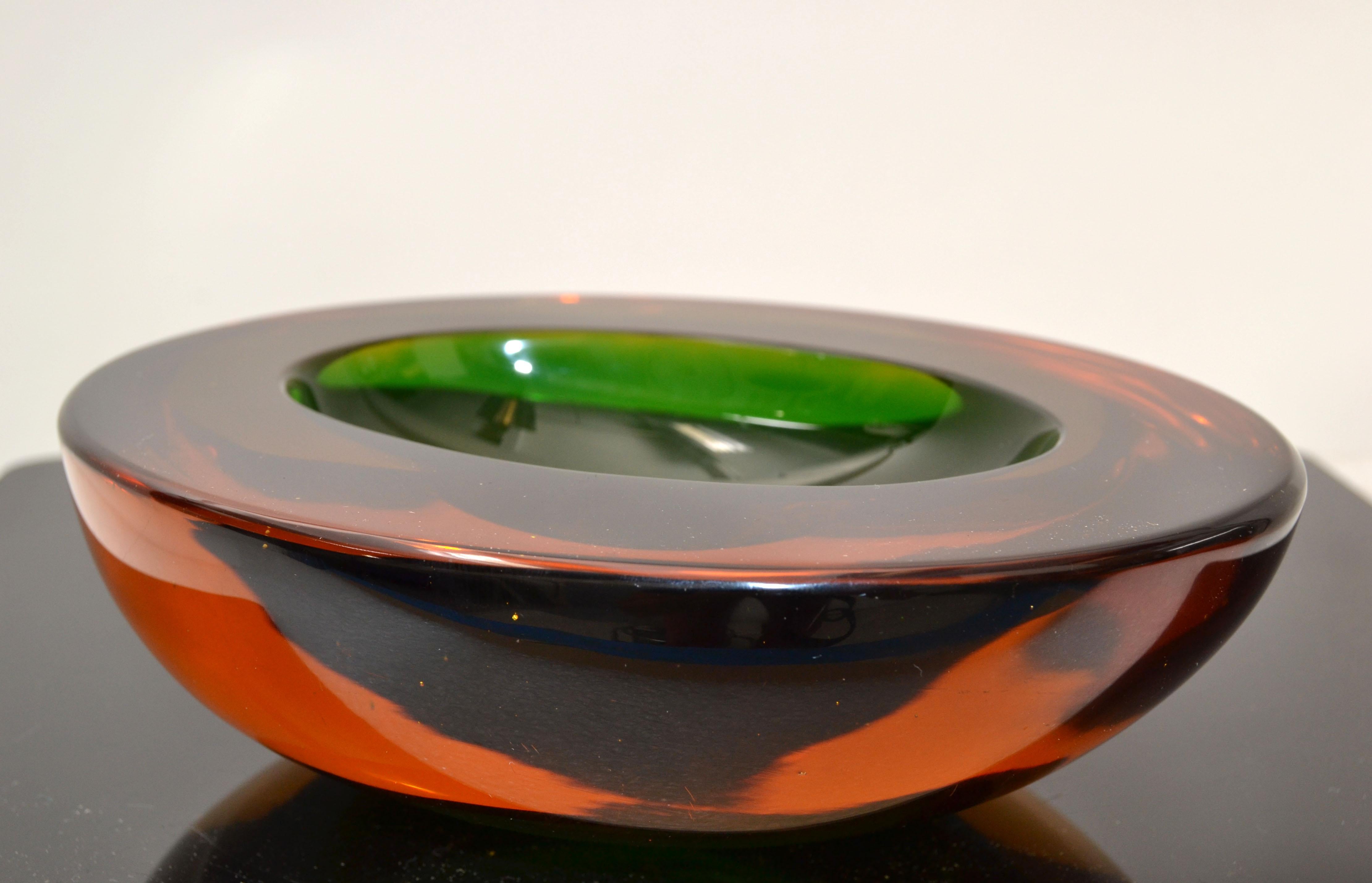 Murano Art Glass Oval Red, Orange & Green Blown Glass Catchall, Bowl Italy 1960 For Sale 4