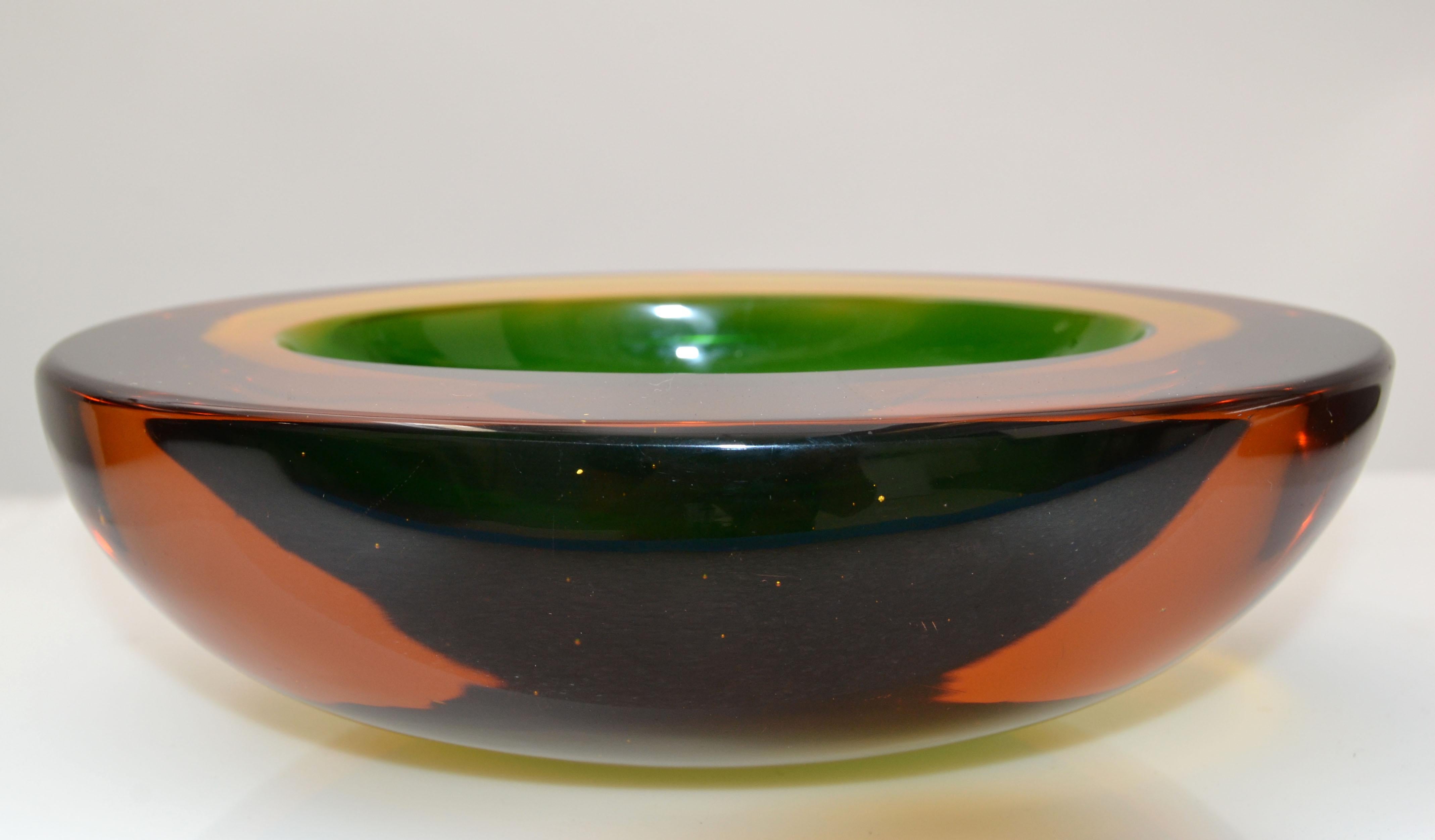 Mid-Century Modern Murano Art Glass Oval Red, Orange & Green Blown Glass Catchall, Bowl Italy 1960 For Sale