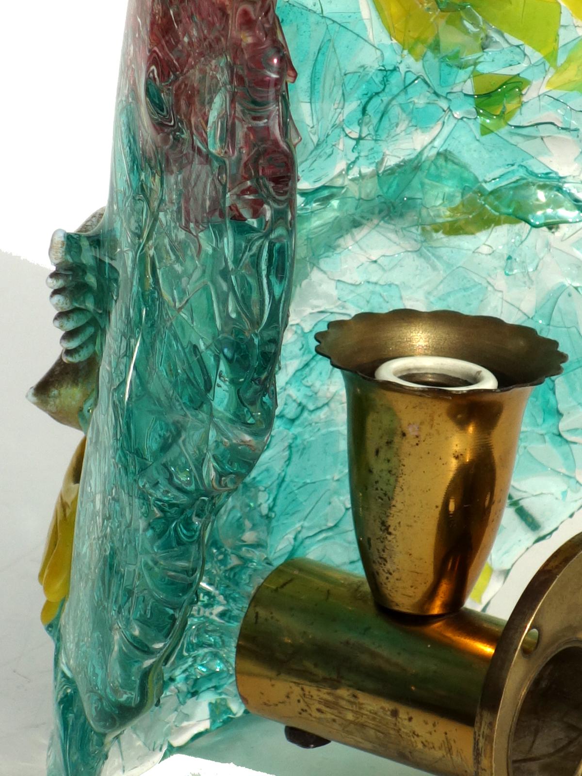 Brass Murano Art Glass Pair of Sconces Lamp by Alfredo Barbini, 1950s