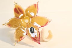 Murano Art Glass Paperweight Lily Shaped Flower with Curled Stem Italy