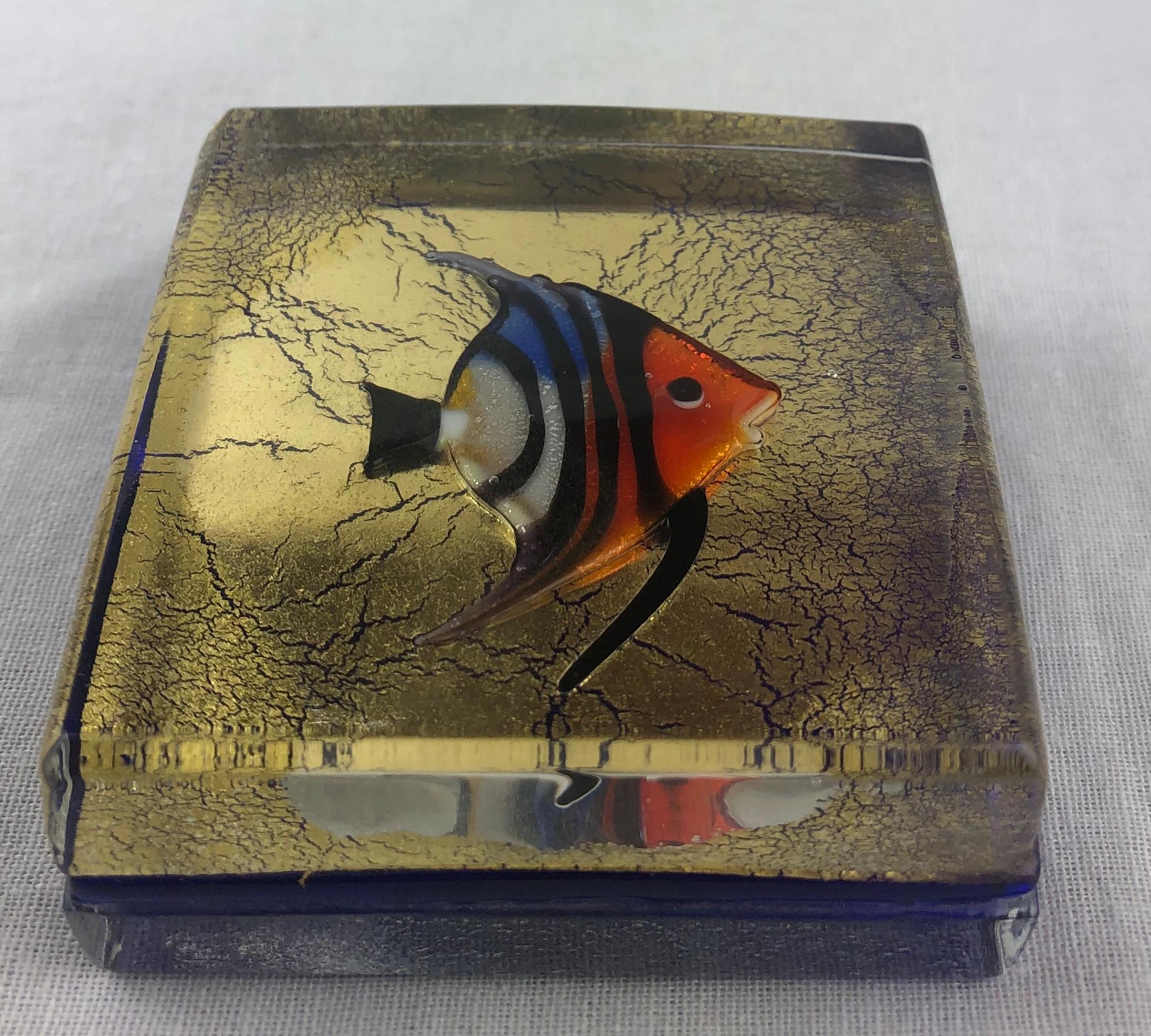 Mid-Century Modern Murano Art Glass Paperweight of a Fish, Signed For Sale