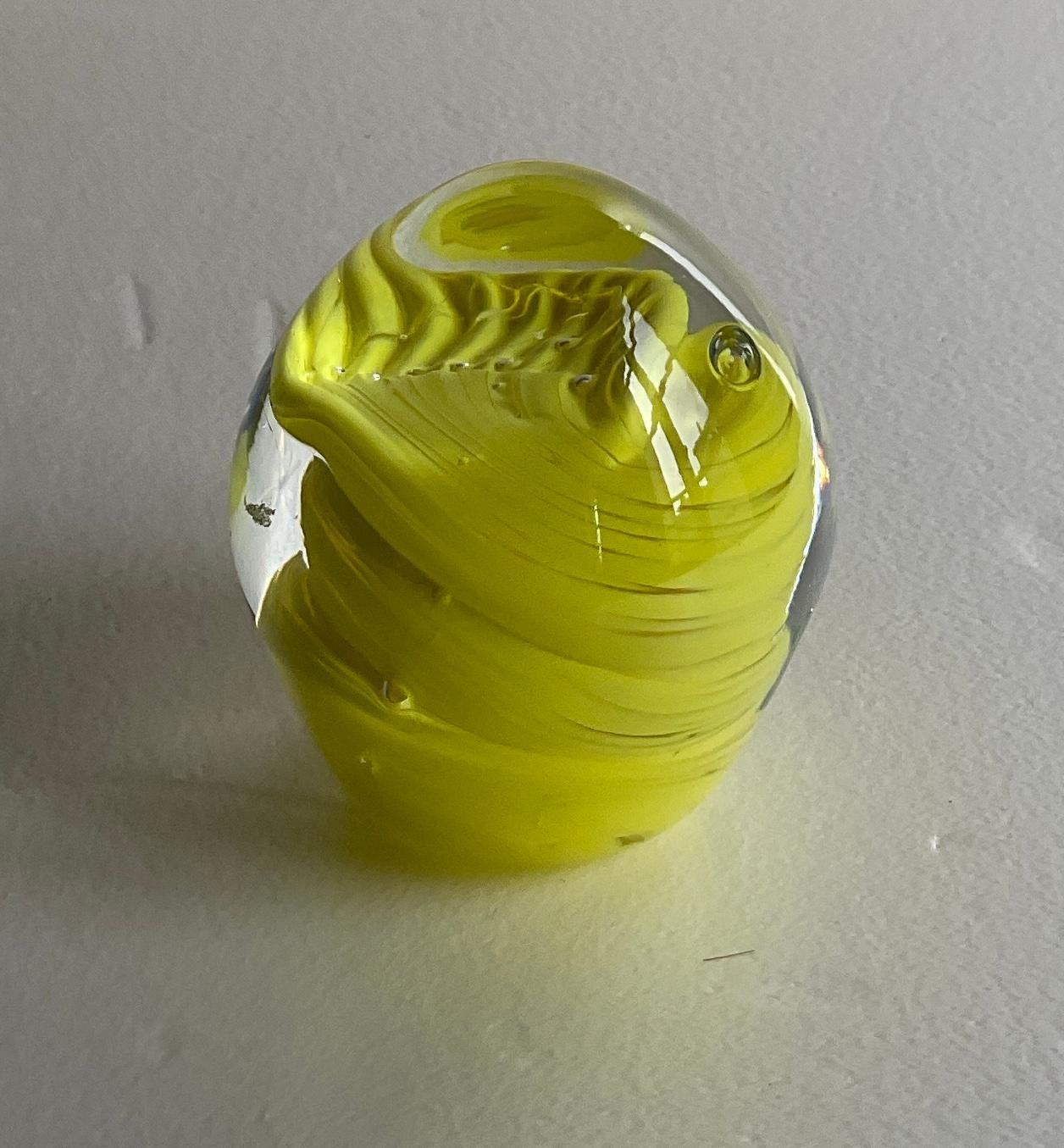 Mid-Century Modern Murano Art Glass Paperweight Yellow Modern Desk Accessory For Sale