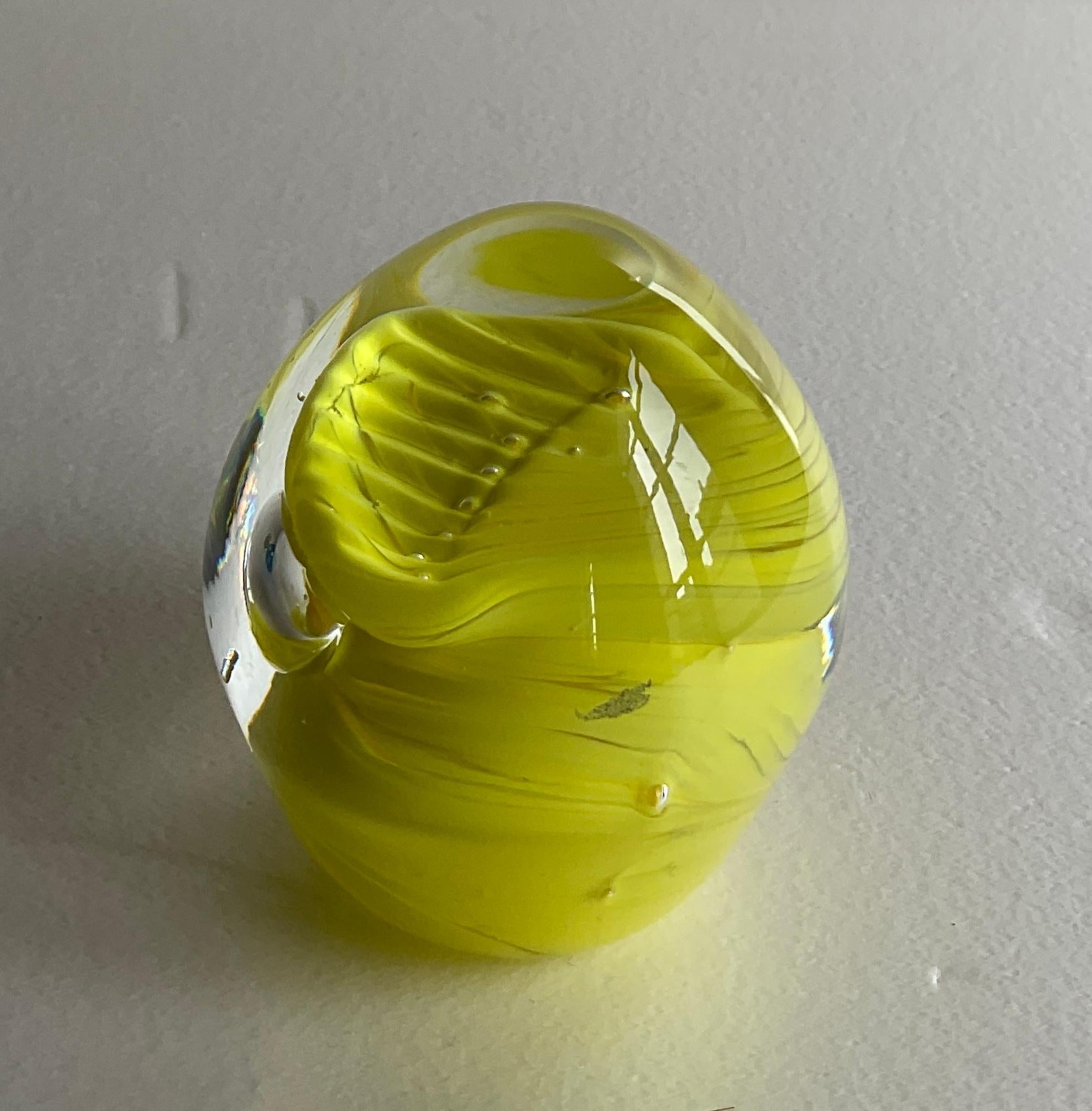 French Murano Art Glass Paperweight Yellow Modern Desk Accessory For Sale